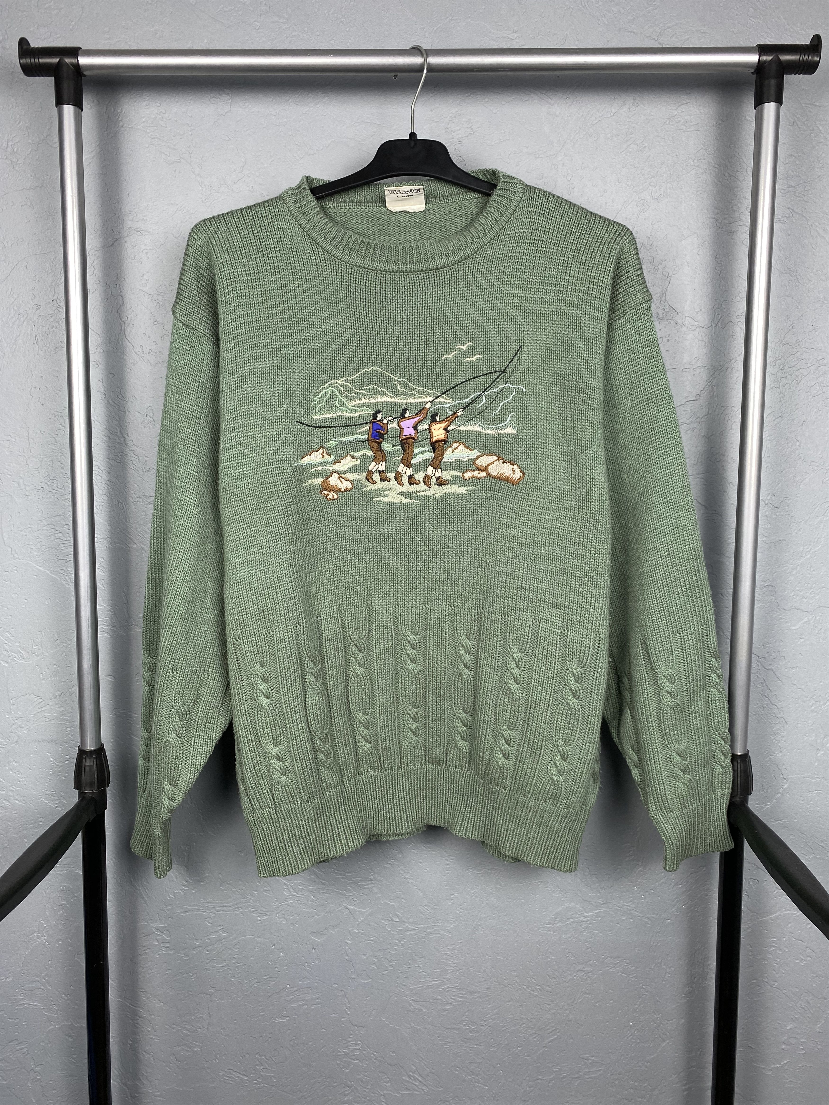 Vintage Crewneck Fisherman Print Oversized Sweater