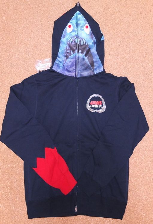 Bape bape x Jaws navy shark hoodie XL Grailed