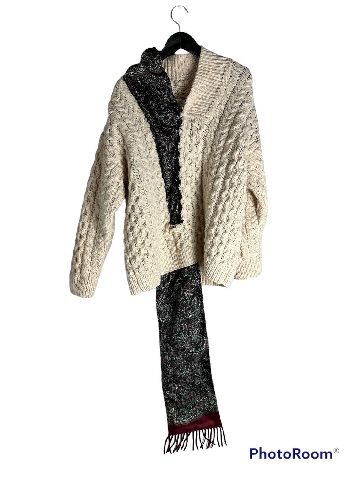 Maison Margiela maison margiela cable knit sweater w/ scarf detail Size US S / EU 44-46 / 1 - 1 Thumbnail