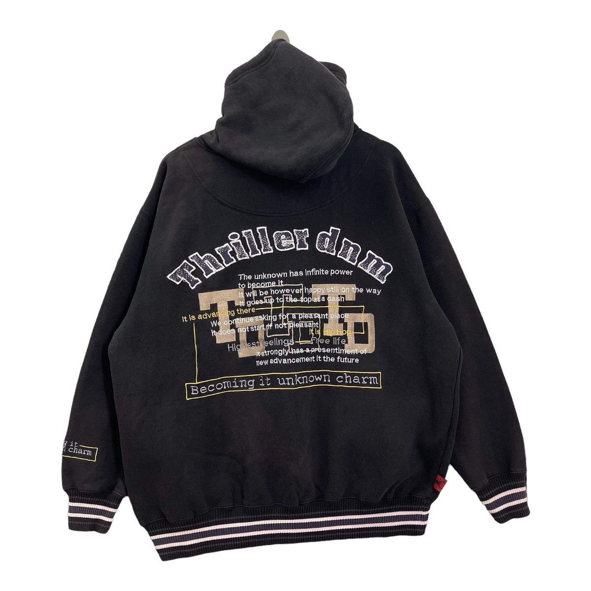 image of Vintage Japanase!! Thiriller Denim Big Back Logo Zipper Hoodies in Black, Men's (Size Large)
