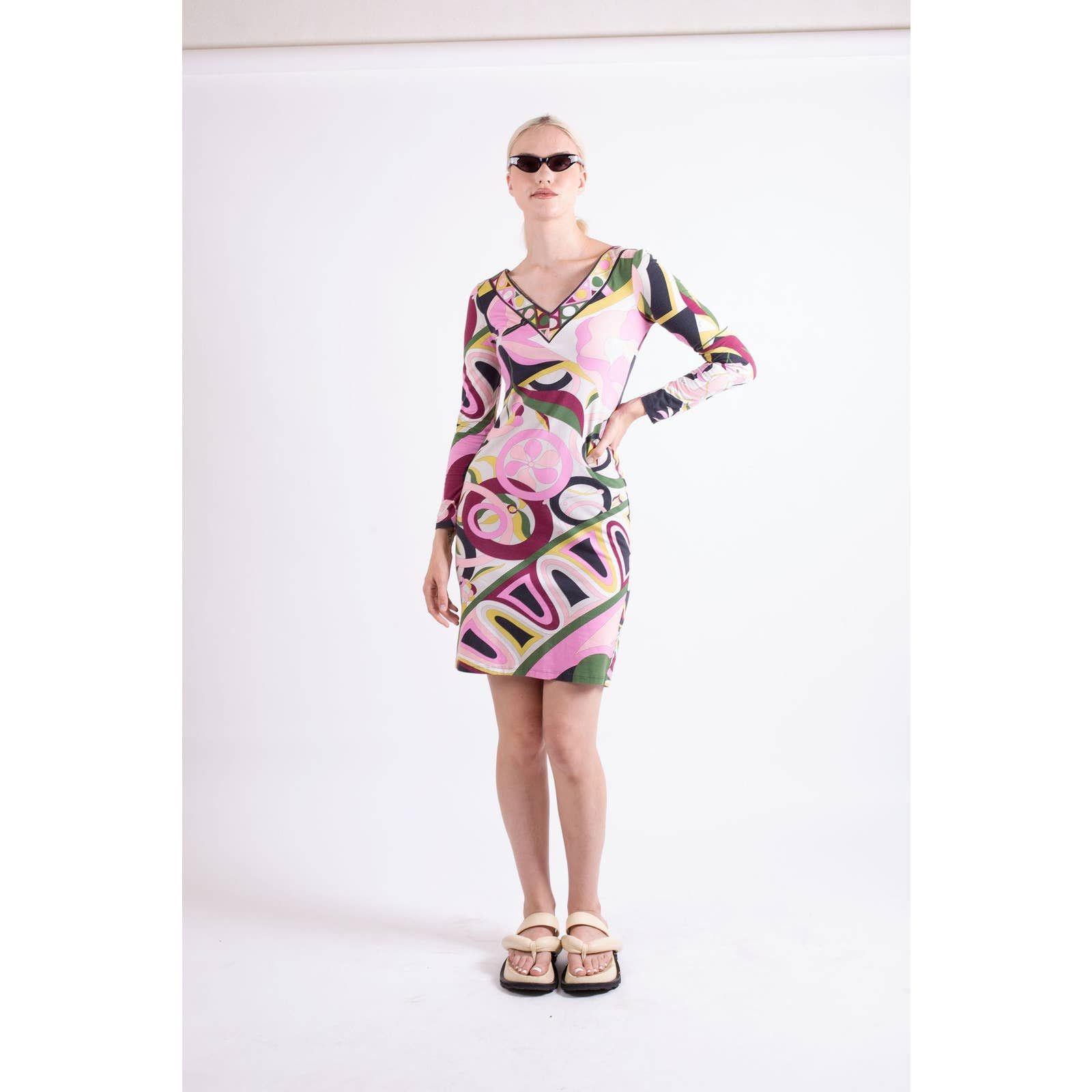 emilio pucci midi dress Emilio Pucci Signature Silk Midi Dress Multicolor
