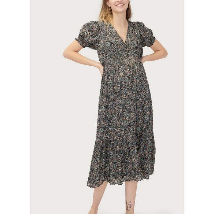 Hatch Collection NWT HATCH THE EMMELINE midi DRESS BLK garden floral