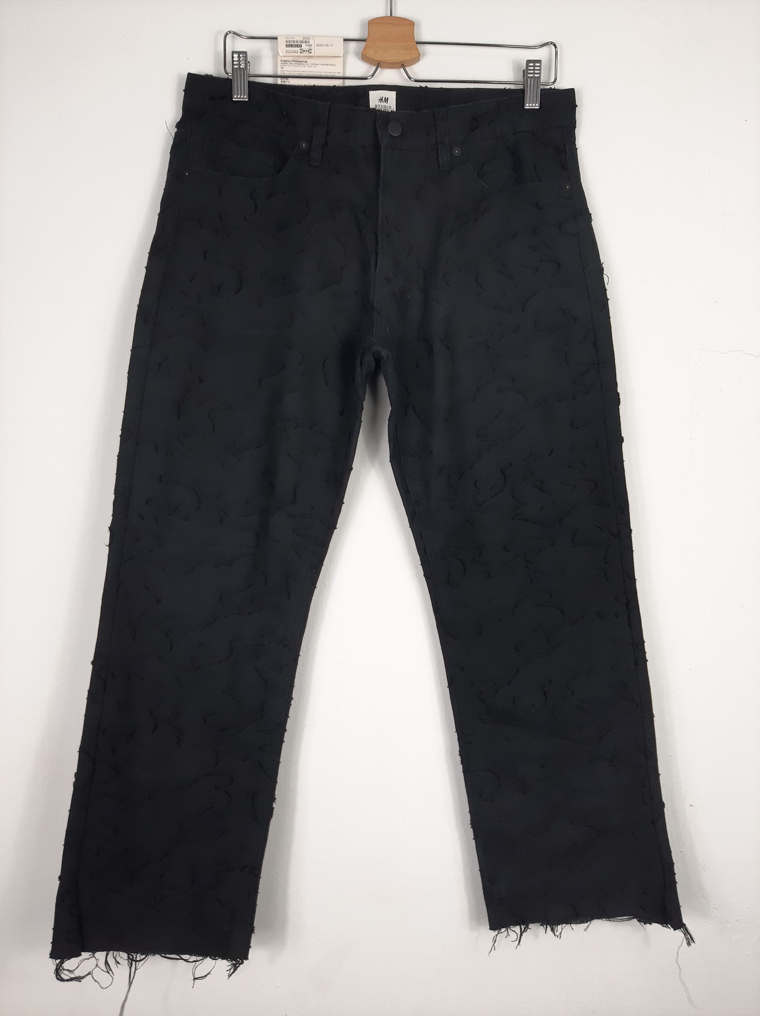 image of H&M Studio S/s 2018 Kinky Distressed Bondage Cropped Denim in Black, Men's (Size 32)