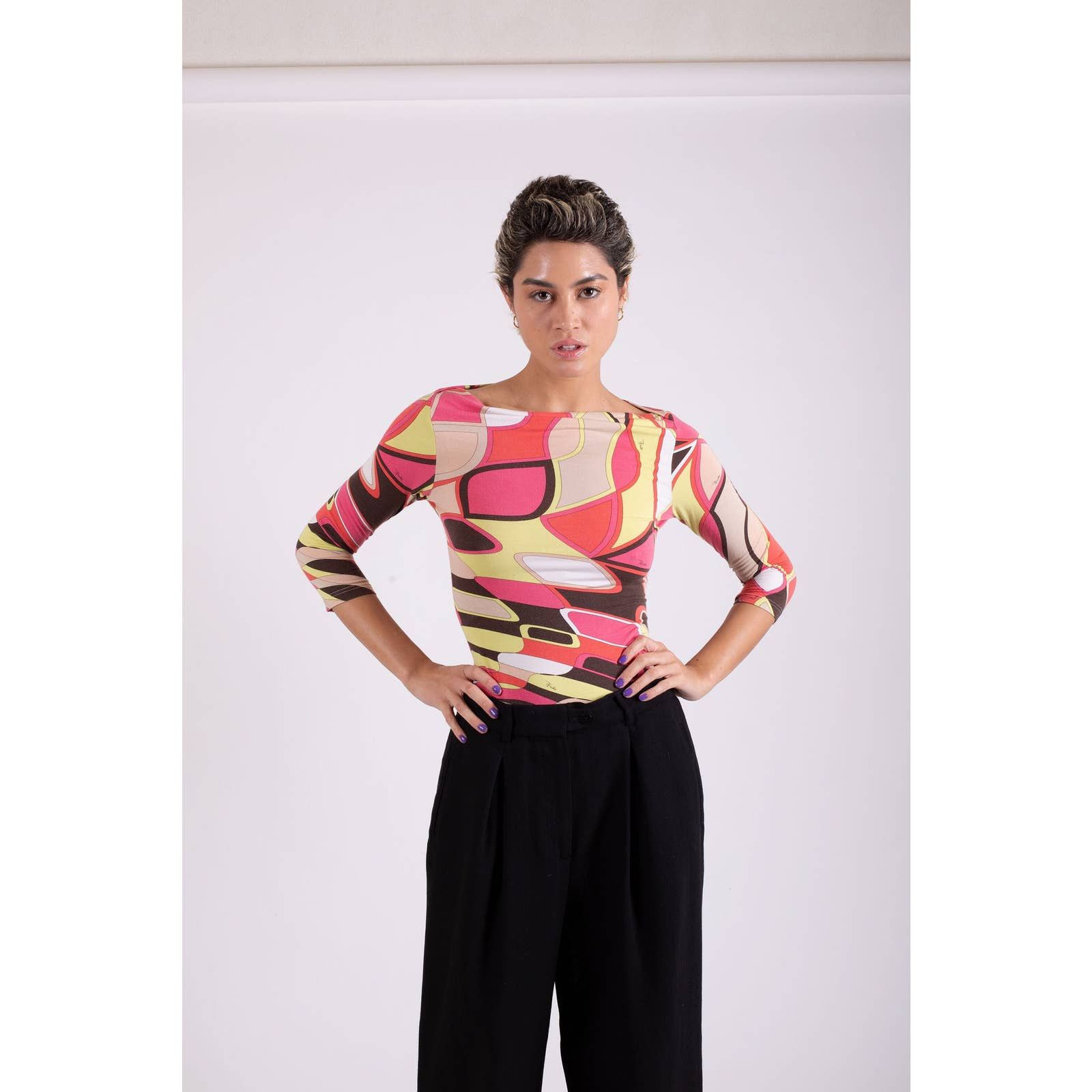 Vintage Emilio Pucci Y2K Boat Neck Geometric Print Top