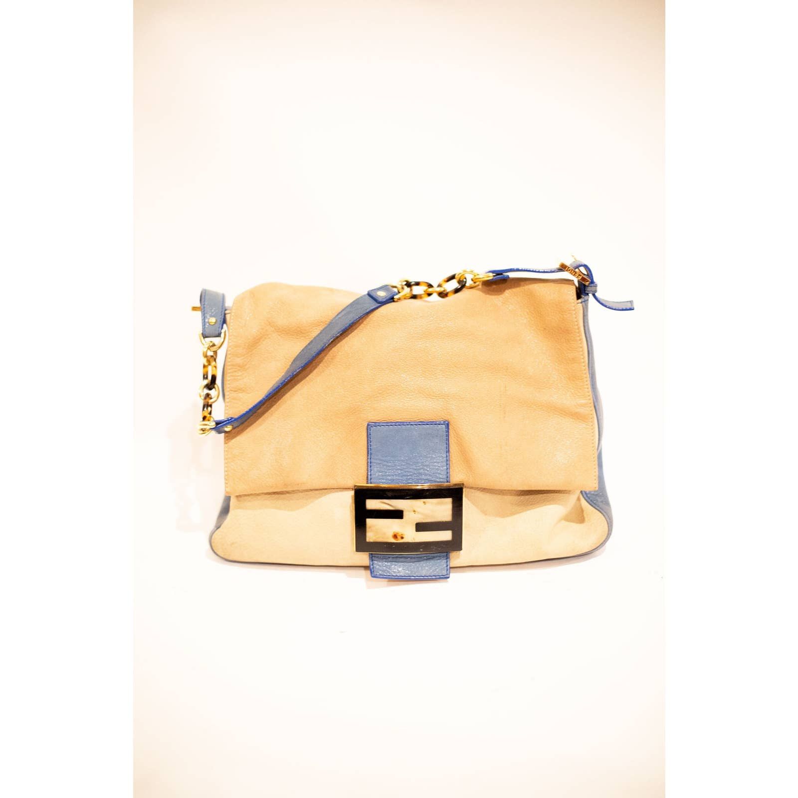 Vintage FENDI Cobalt + Nude Leather Mama Forever Large Bag