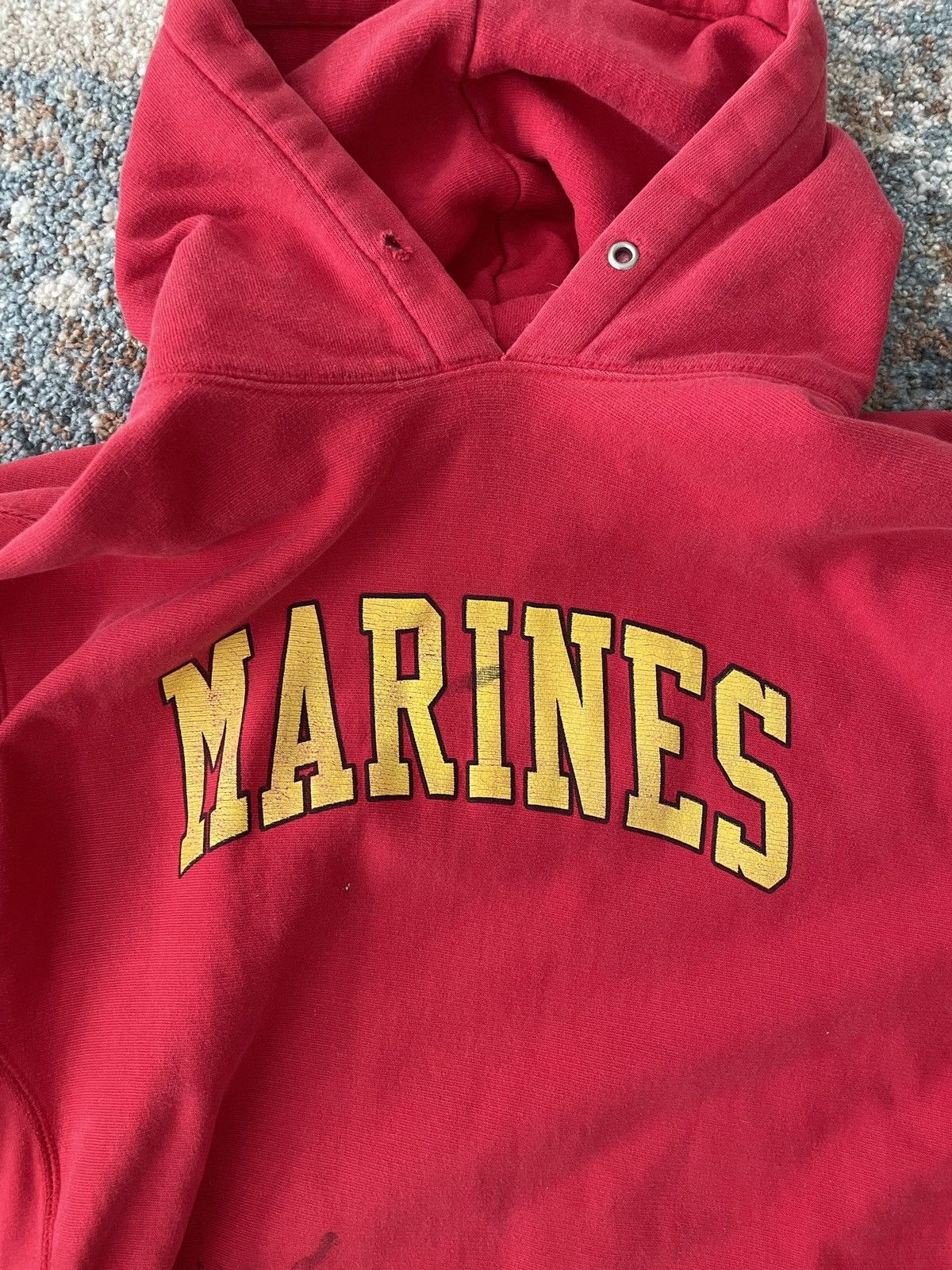 Vintage VTG Reverse Weave Marines Hoodie Red Medium Size US M / EU 48-50 / 2 - 2 Thumbnail