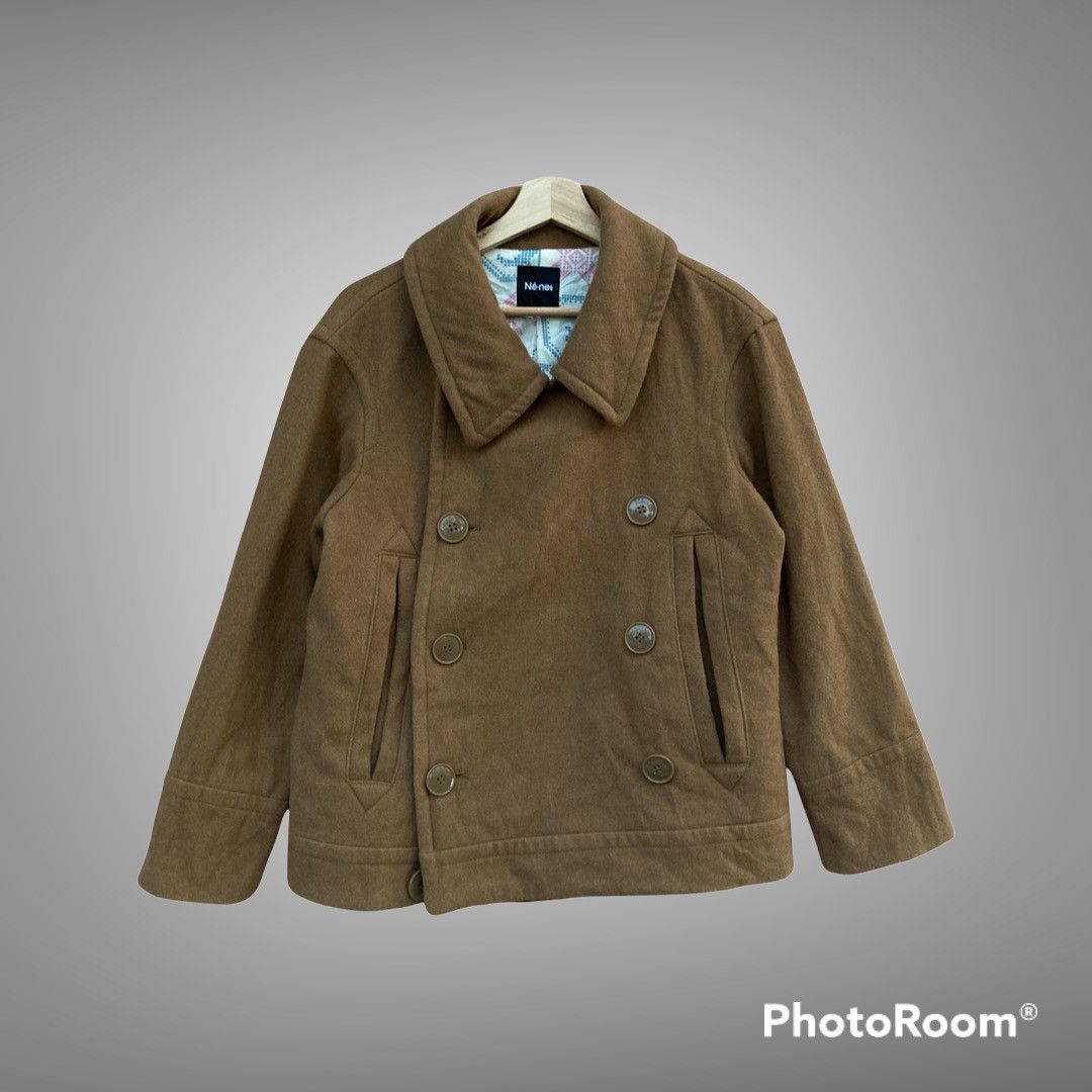 image of Né-Net By Issey Miyake Wool Double Breasted Peacot Jacket in Brown, Women's (Size 2XS)