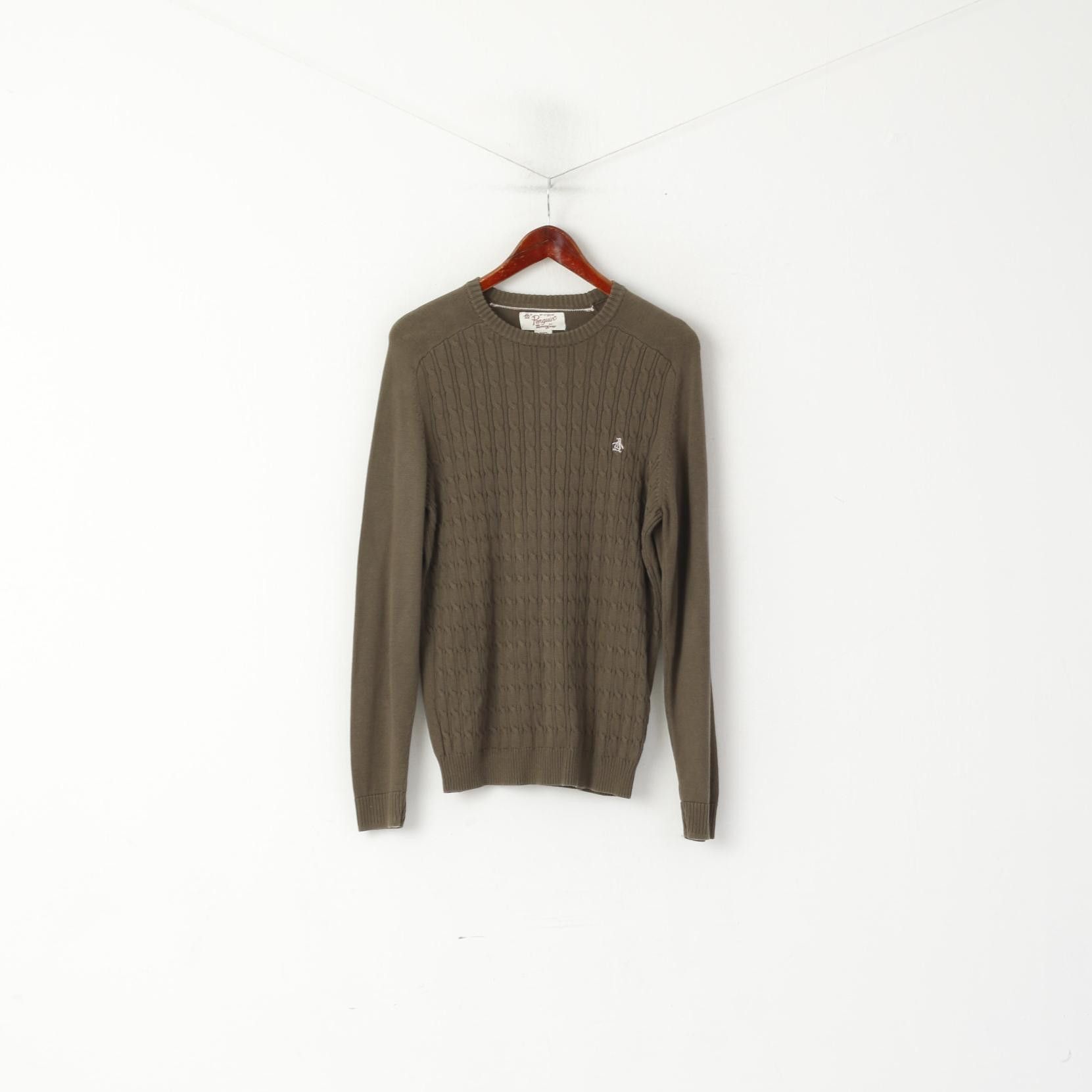 Original Penguin Penguin Men S Jumper Khaki Cotton Knitted Crew Neck 8103 Size US S / EU 44-46 / 1 - 2 Thumbnail