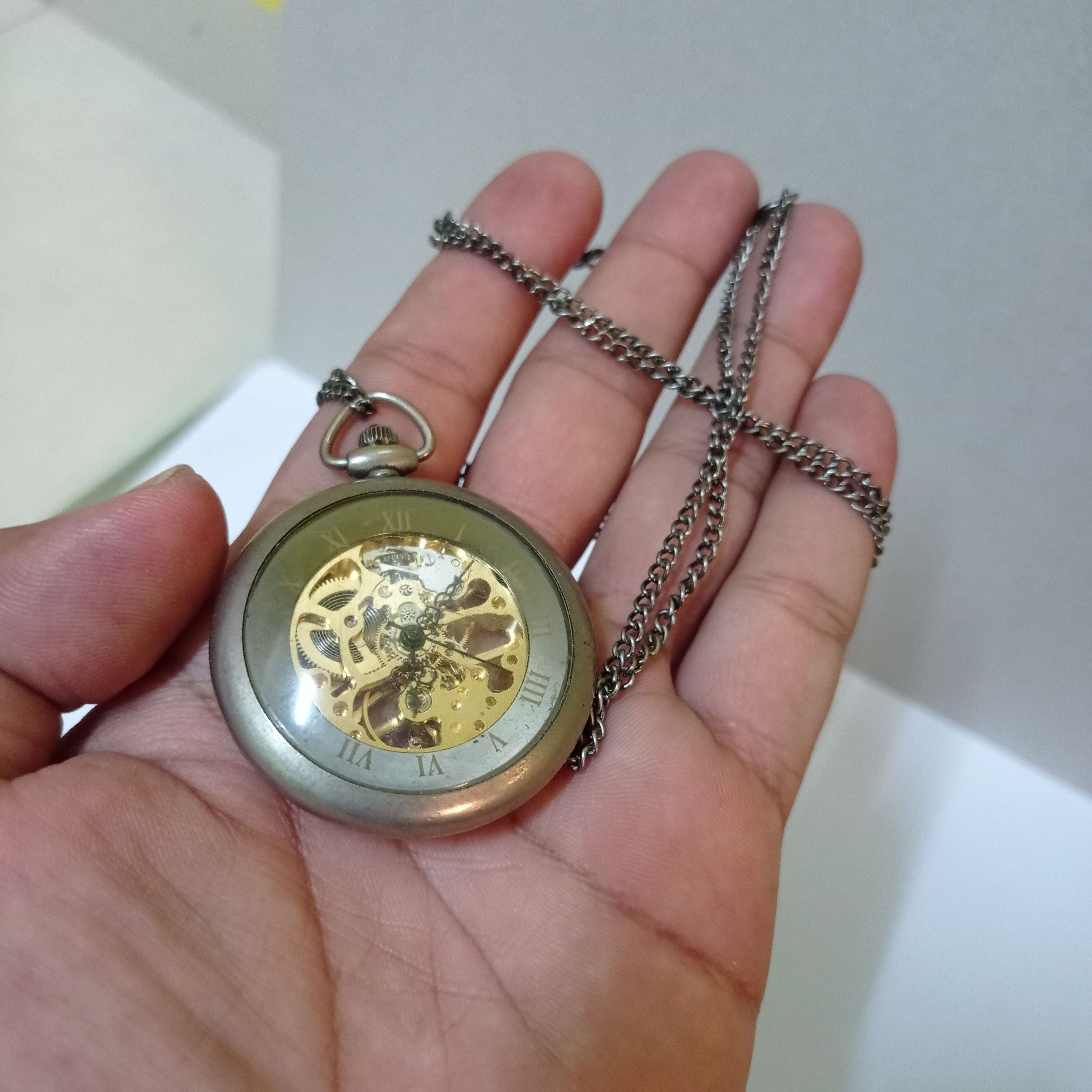 image of Vintage x Watches Super Retro Automatic Roman Pockets Watch in Ash Silver, Men's