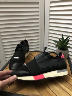 Balenciaga Red Leather and Neoprene Race Runner Low Top Sneakers