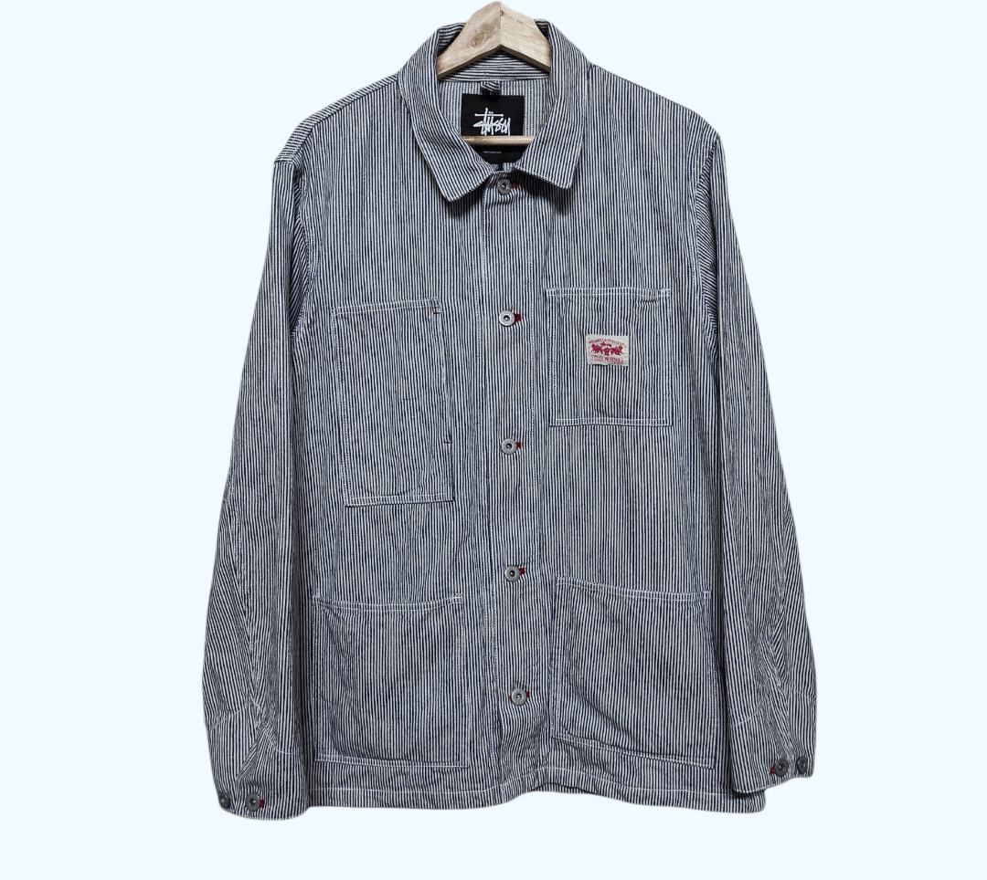 Stussy Stussy Hickory Stripe Embroidered Big Logo Chore Jacket Size US L / EU 52-54 / 3 - 3 Thumbnail