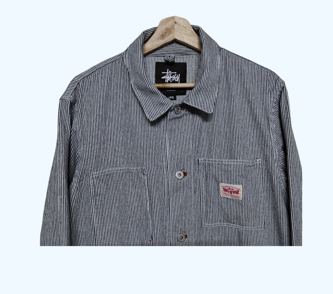 Stussy Stussy Hickory Stripe Embroidered Big Logo Chore Jacket Size US L / EU 52-54 / 3 - 4 Thumbnail