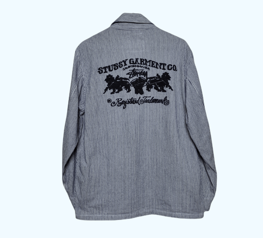 Stussy Stussy Hickory Stripe Embroidered Big Logo Chore Jacket Size US L / EU 52-54 / 3 - 1 Thumbnail