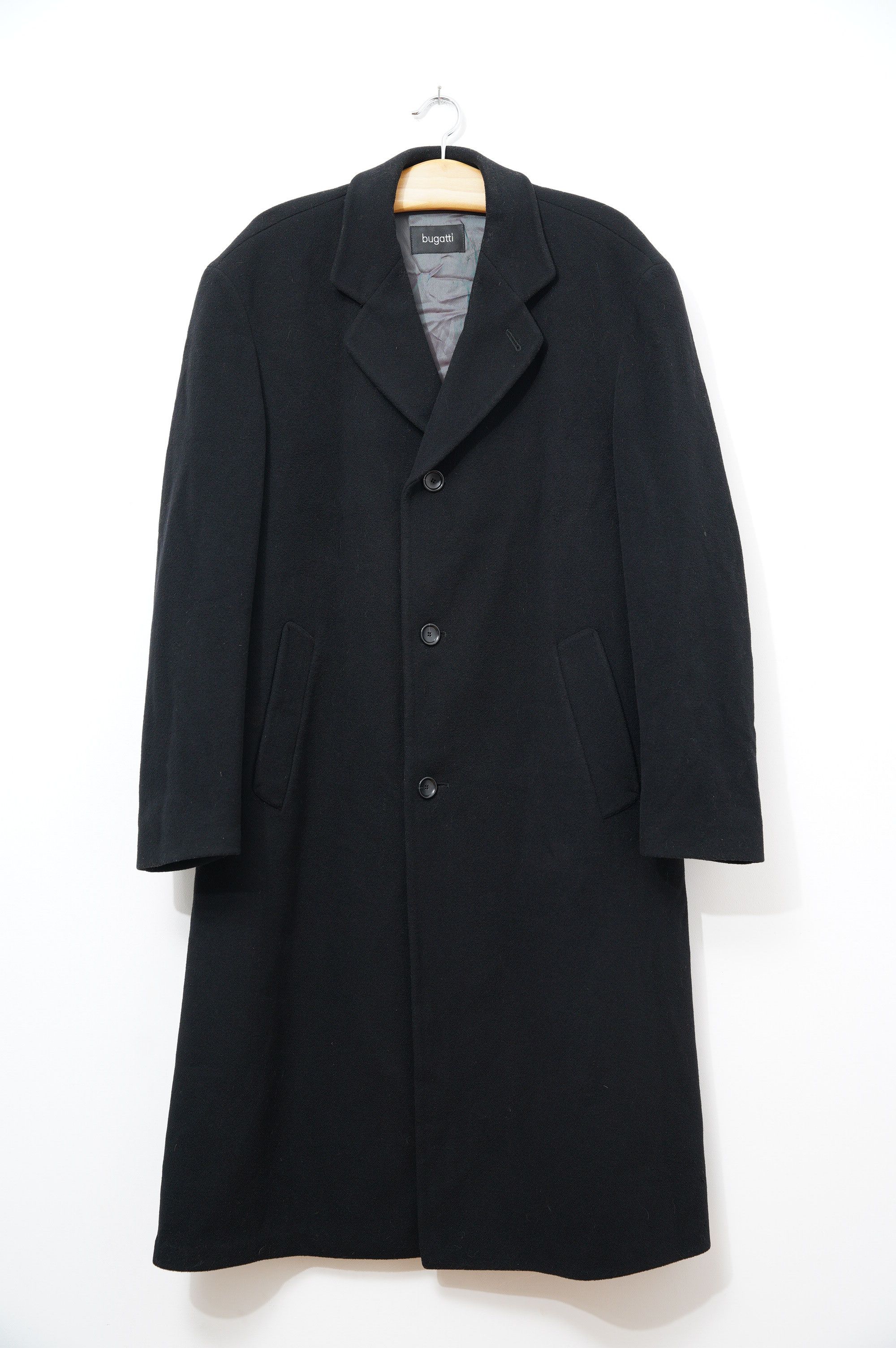 VINTAGE BUGATTI OVERCOAT CHARCOAL GREY BLACK SIZE L