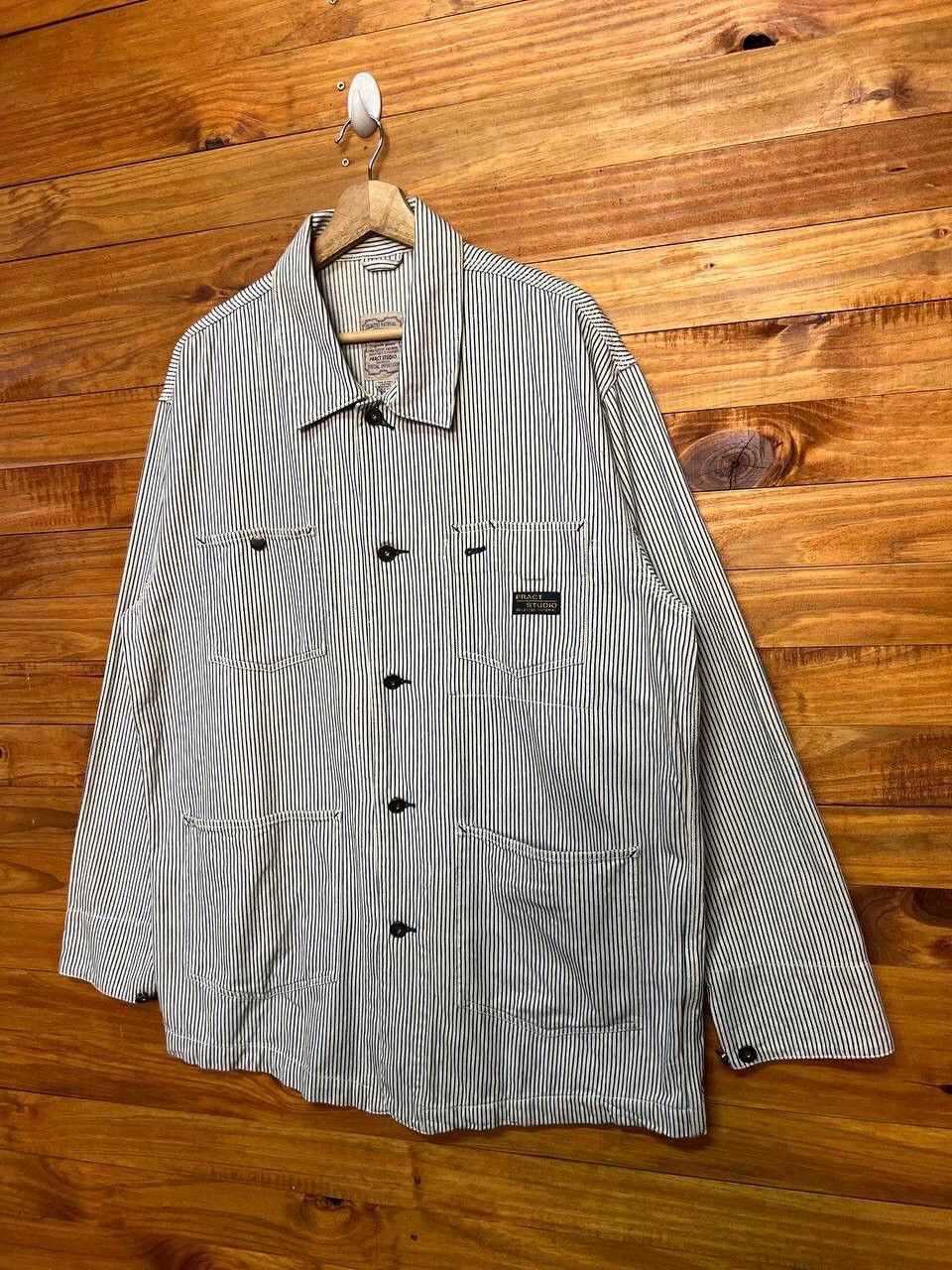 Vintage PRACT STUDIO CHORE JACKET BLUE STRIPE Size US L / EU 52-54 / 3 - 3 Thumbnail