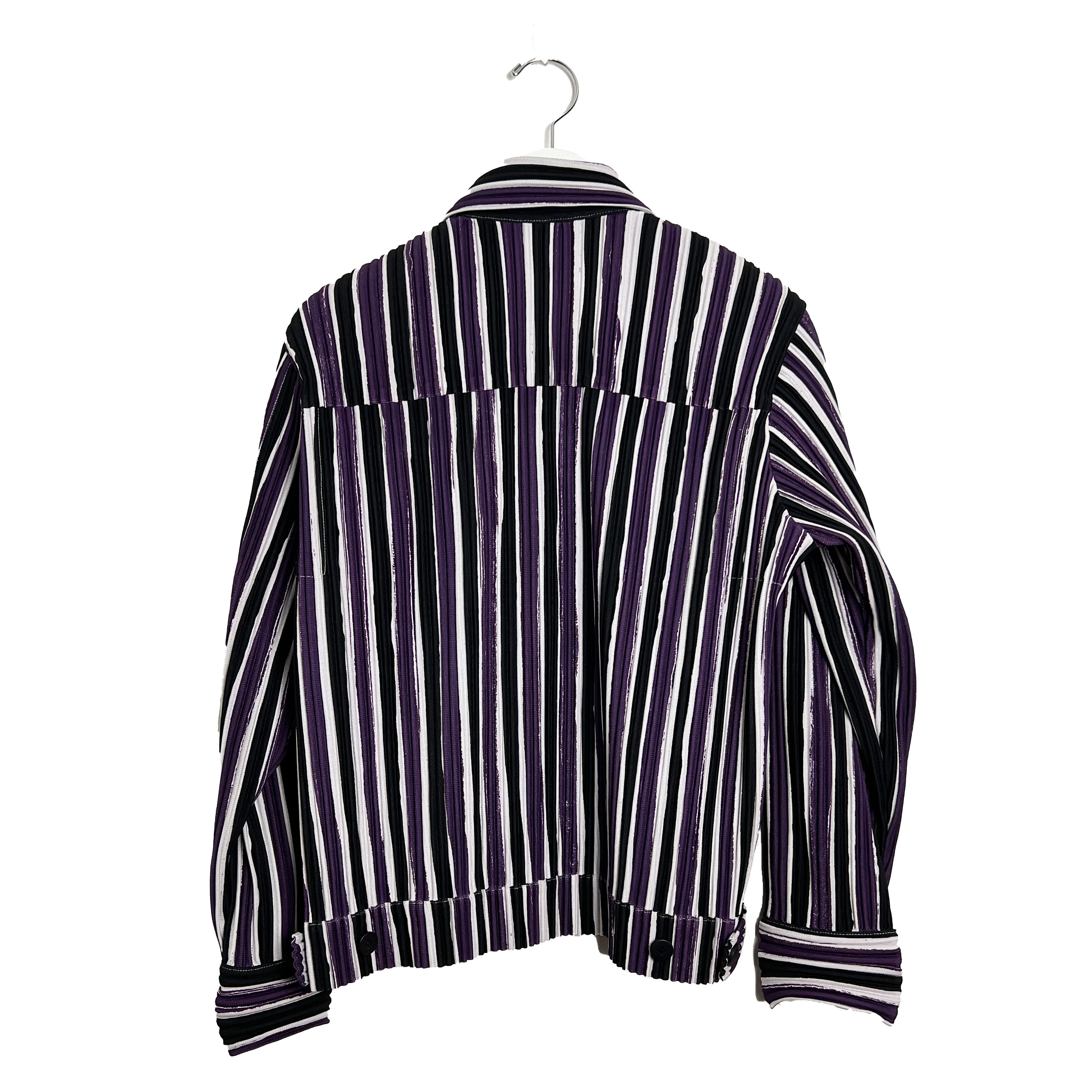 Issey Miyake Homme Plisse Striped Trucker Jacket Size US S / EU 44-46 / 1 - 2 Thumbnail