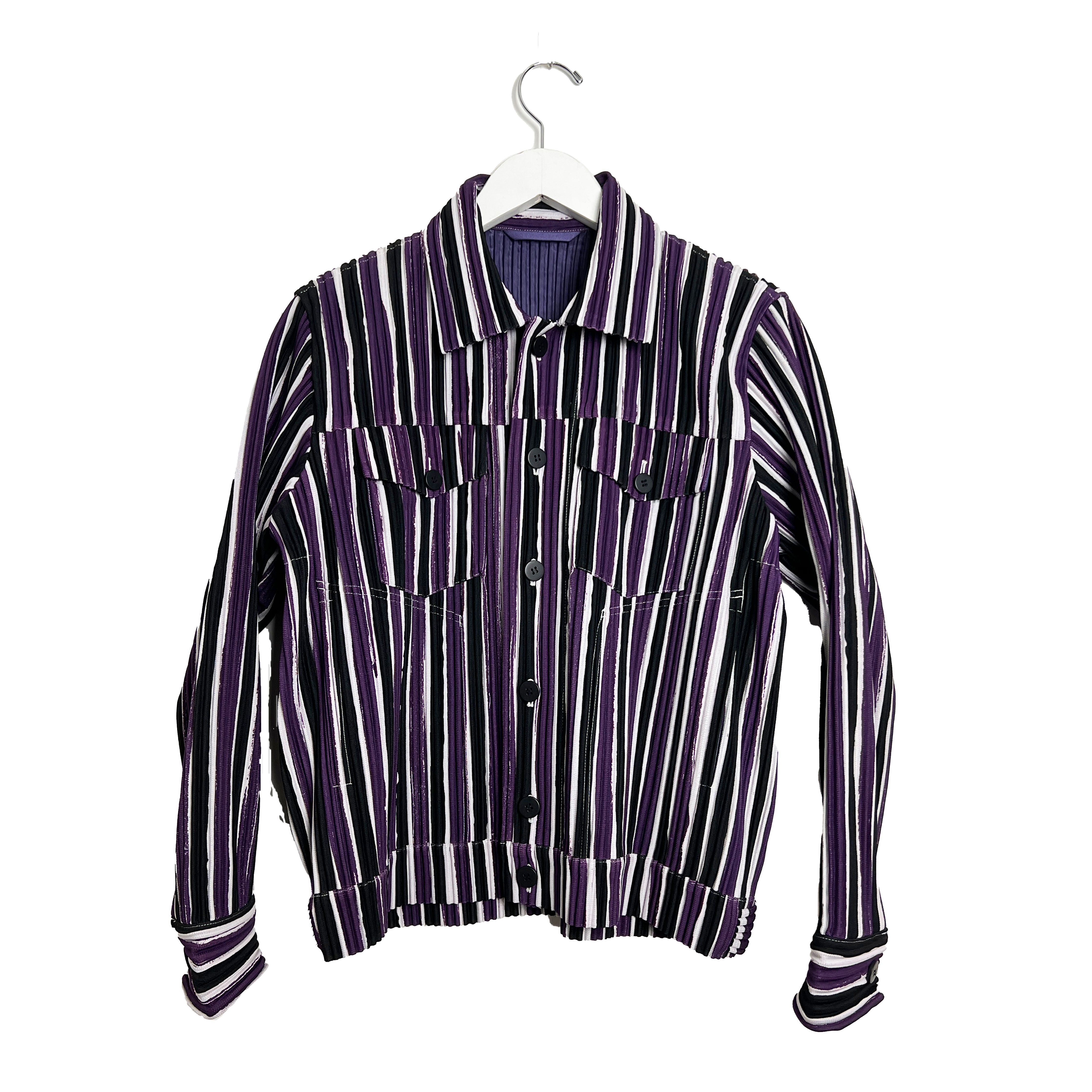 Issey Miyake Homme Plisse Striped Trucker Jacket Size US S / EU 44-46 / 1 - 1 Preview
