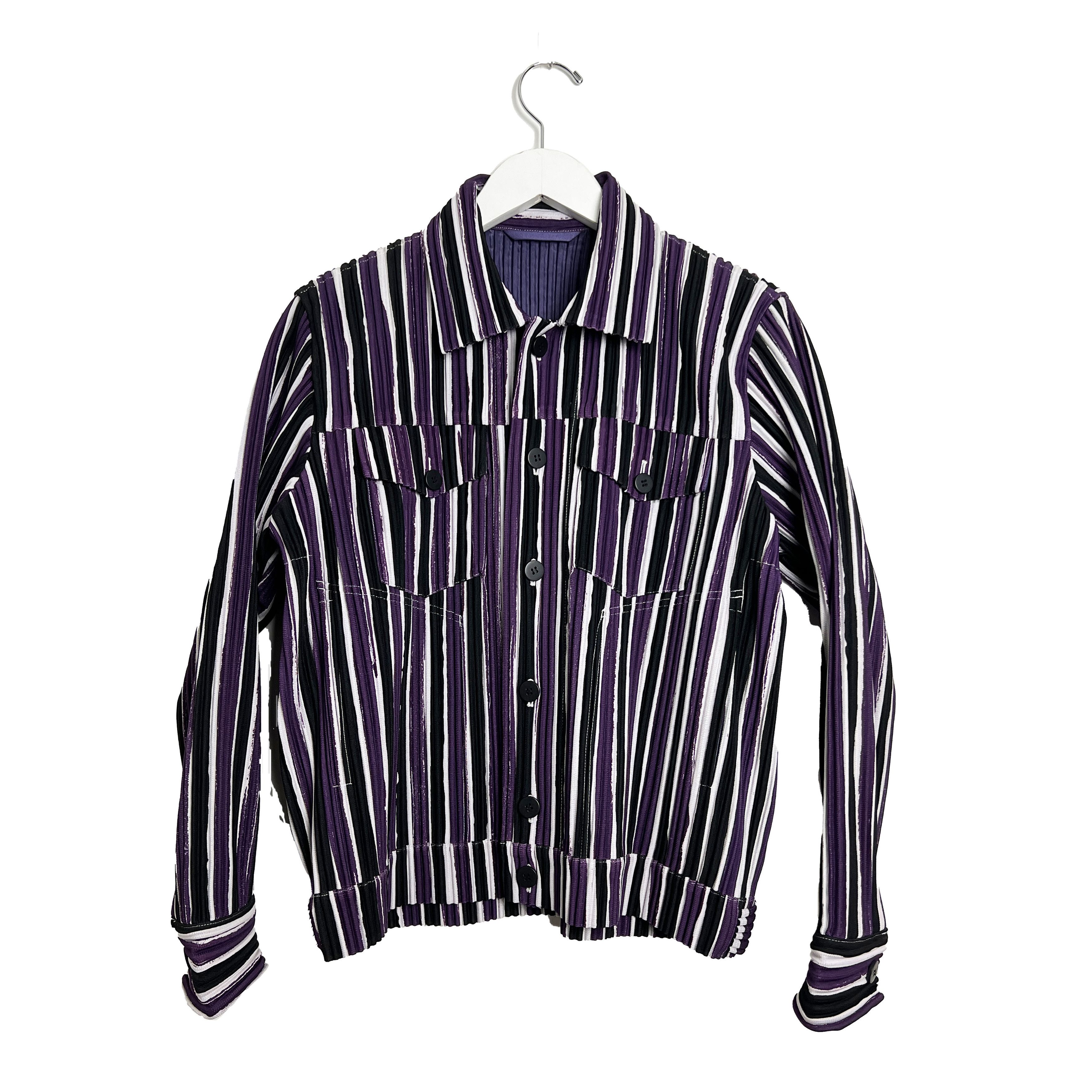 Issey Miyake Homme Plisse Striped Trucker Jacket Size US S / EU 44-46 / 1 - 1 Thumbnail