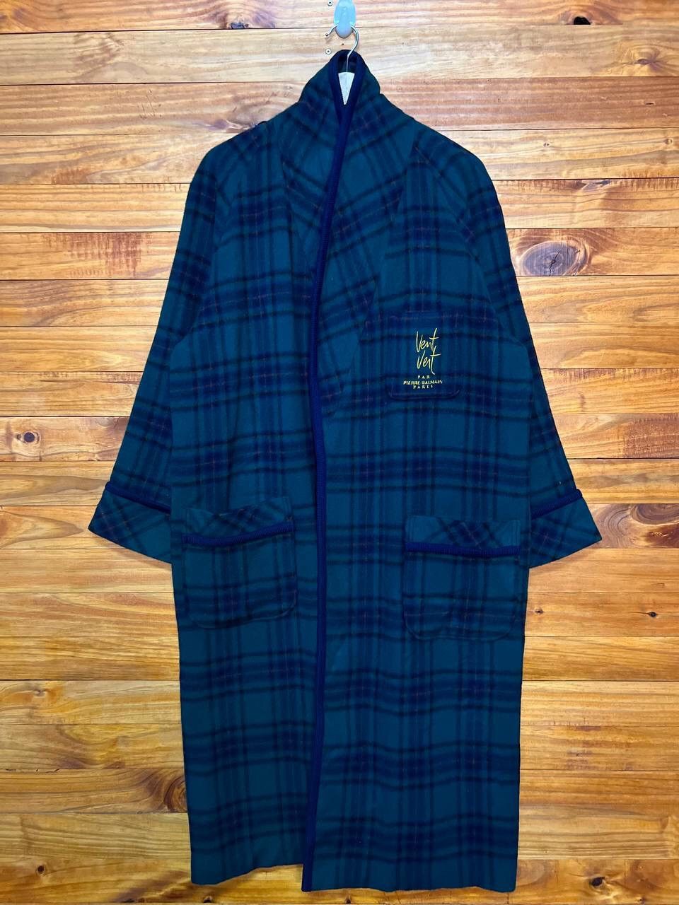 PIERRE BALMAIN VENT VERT WOOL PLAID GROOM ROBE