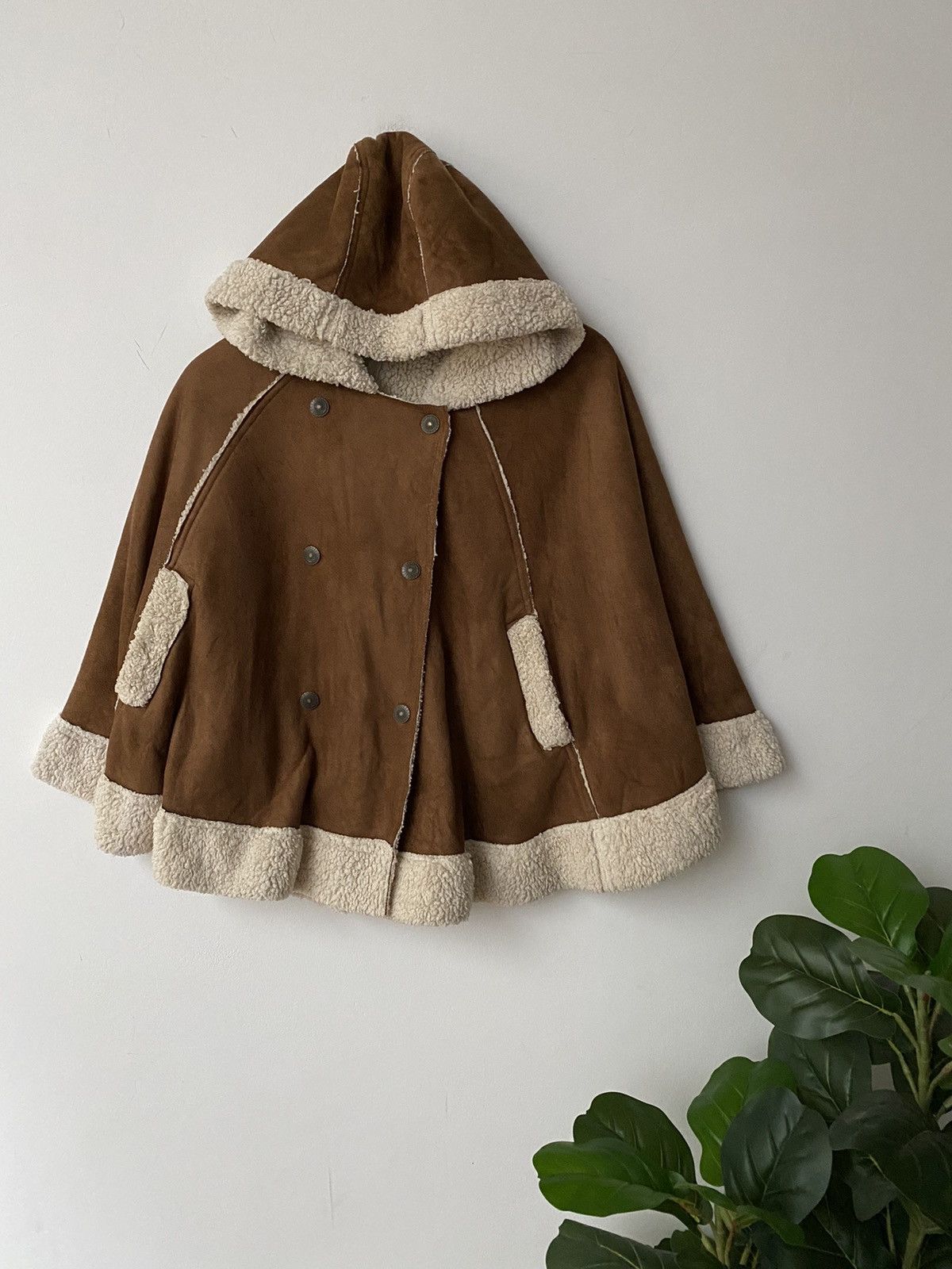 image of B 3 x Military B-3 Cutie Blonde Suede Poncho Double Breasted Design Batwing in Brown (Size Medium)