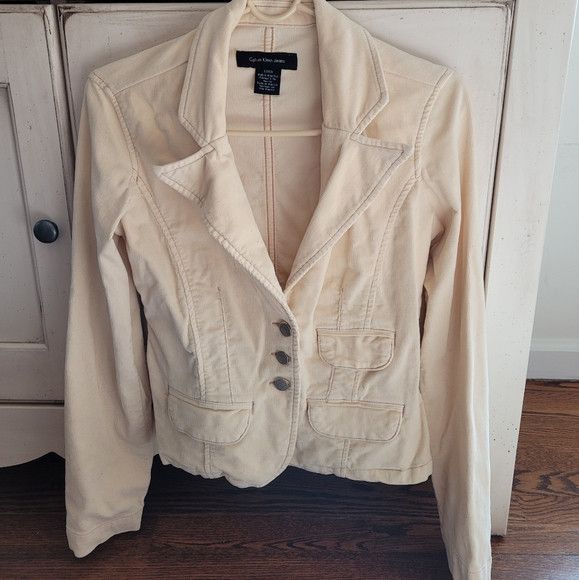 Calvin Klein Cream Corduroy Collared Button-Up Blazer Classic Preppy Size S / US 4 / IT 40 - 7 Thumbnail