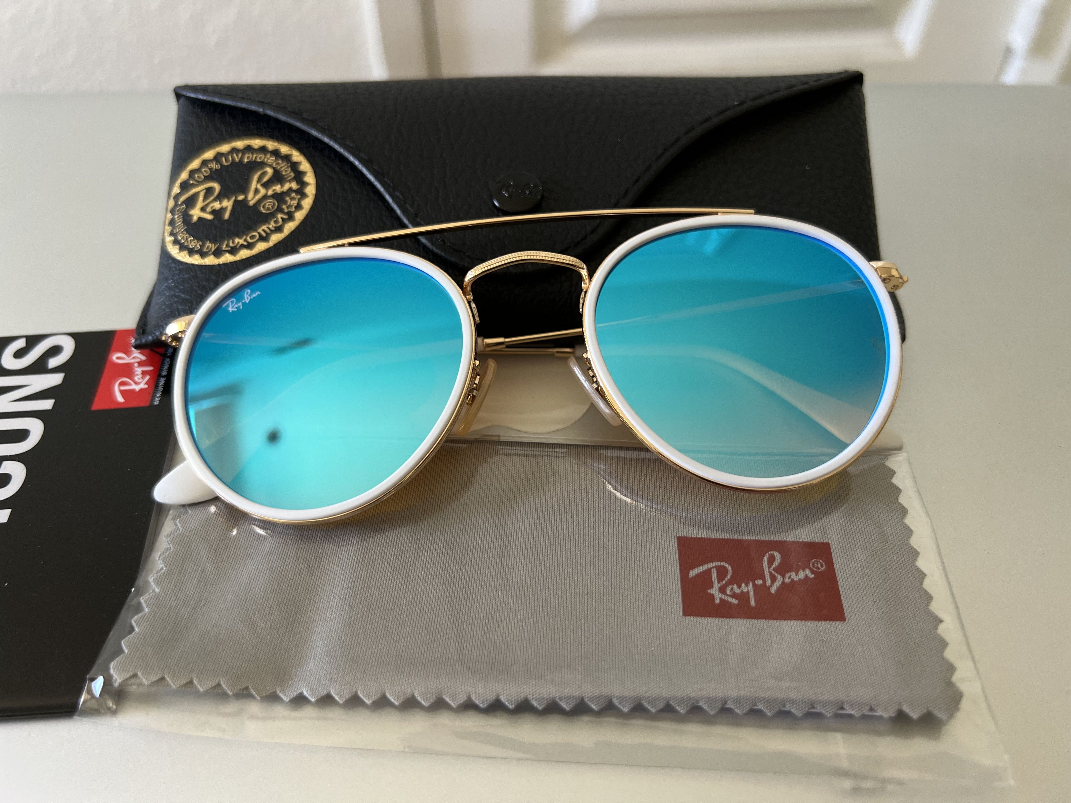 Ray ban round double bridge blue sales