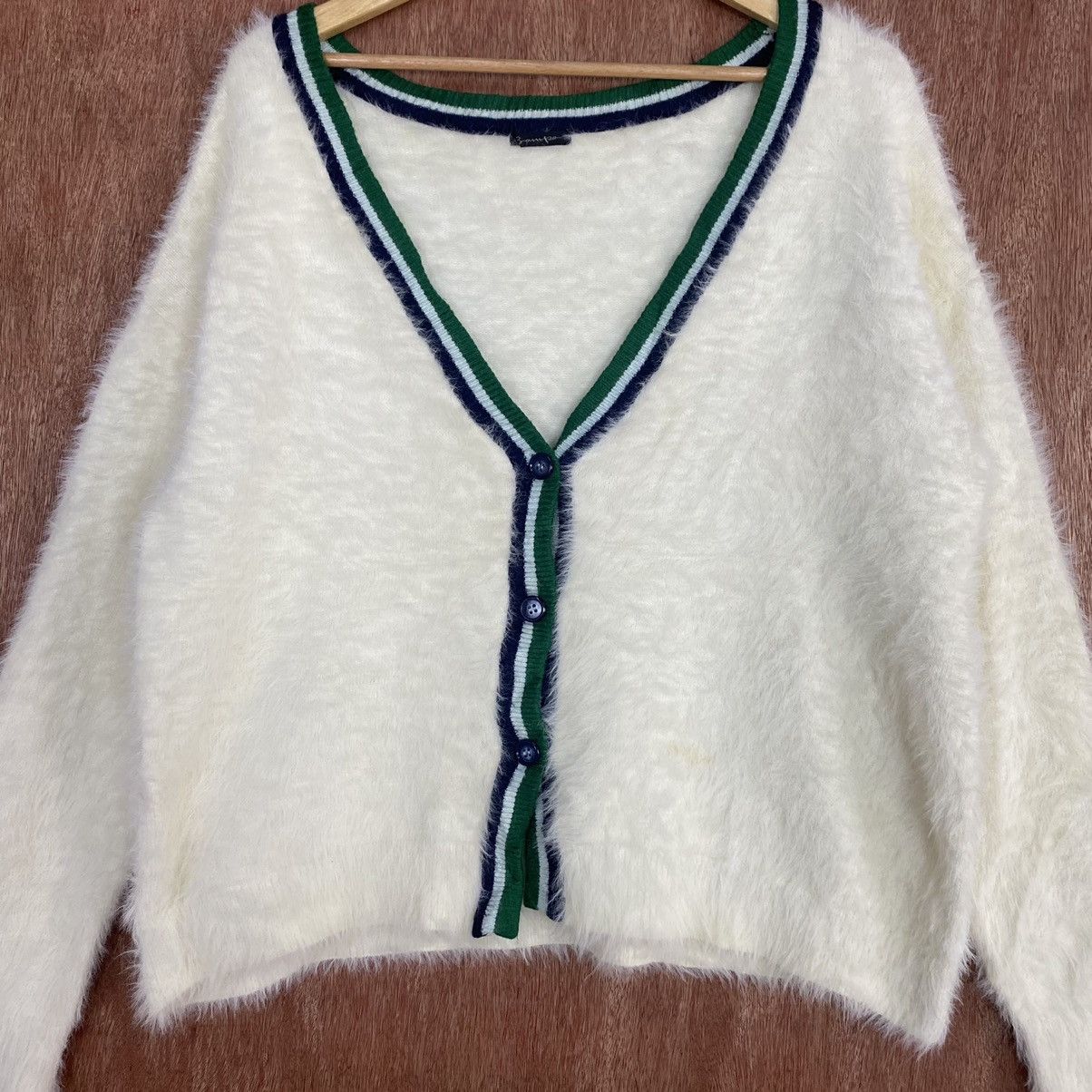 Homespun Knitwear Bampo White Cardigan Mohair knitwear #0398 Size US L / EU 52-54 / 3 - 8 Thumbnail