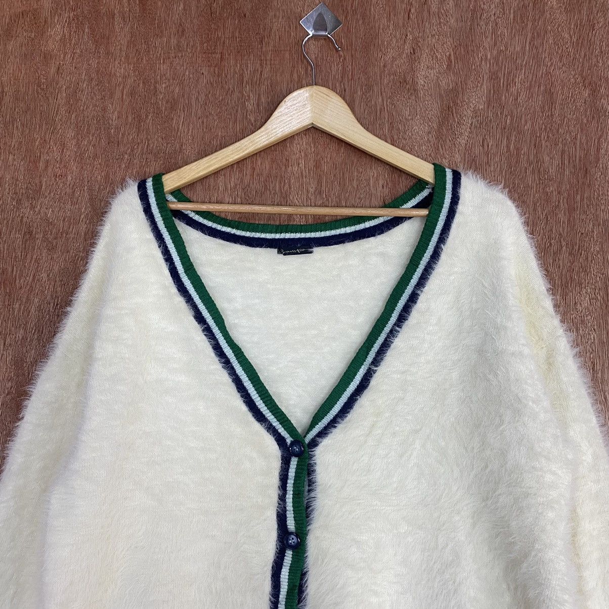 Homespun Knitwear Bampo White Cardigan Mohair knitwear #0398 Size US L / EU 52-54 / 3 - 9 Thumbnail