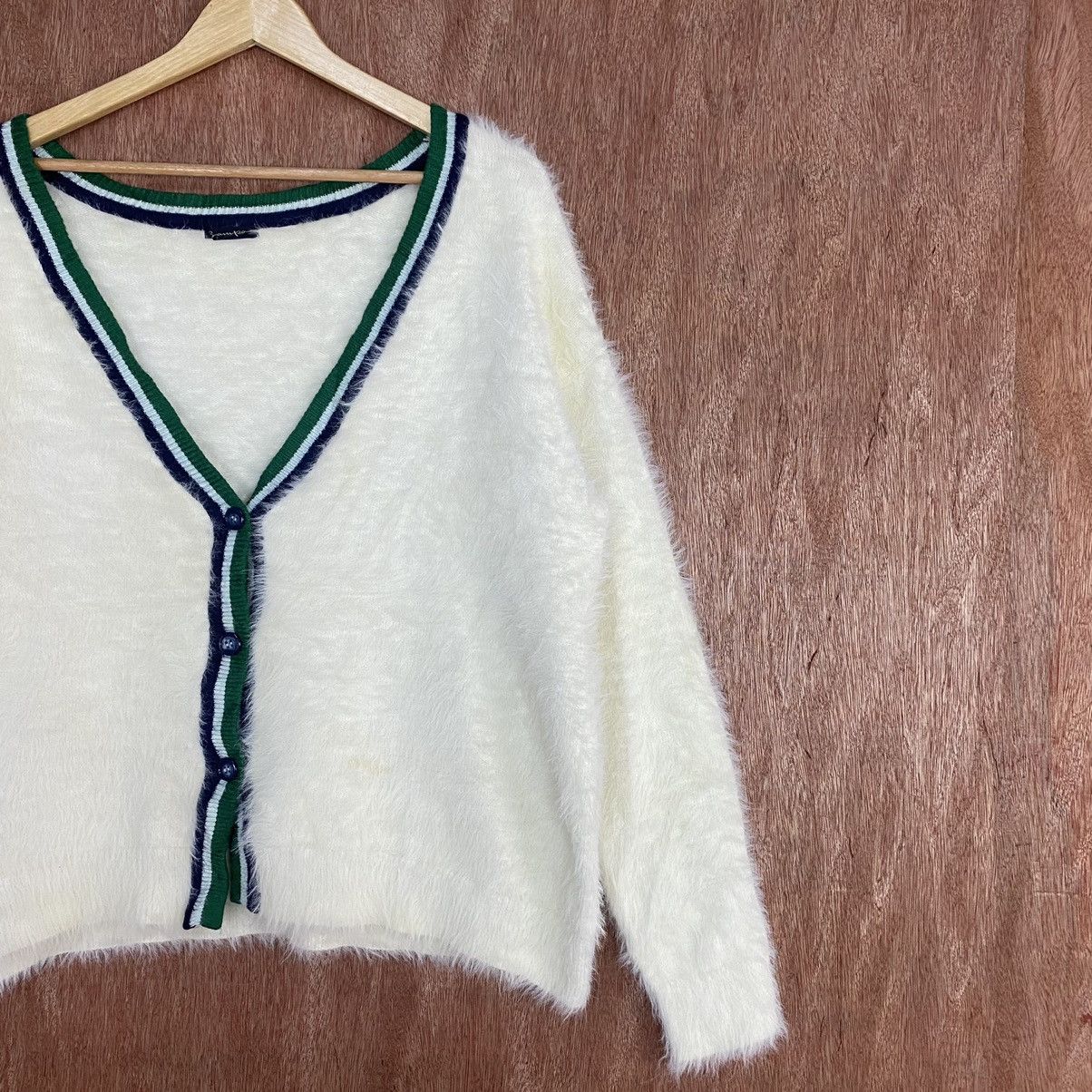 Homespun Knitwear Bampo White Cardigan Mohair knitwear #0398 Size US L / EU 52-54 / 3 - 5 Thumbnail