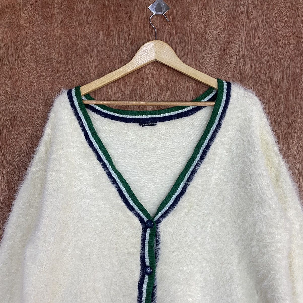 Homespun Knitwear Bampo White Cardigan Mohair knitwear #0398 Size US L / EU 52-54 / 3 - 2 Thumbnail