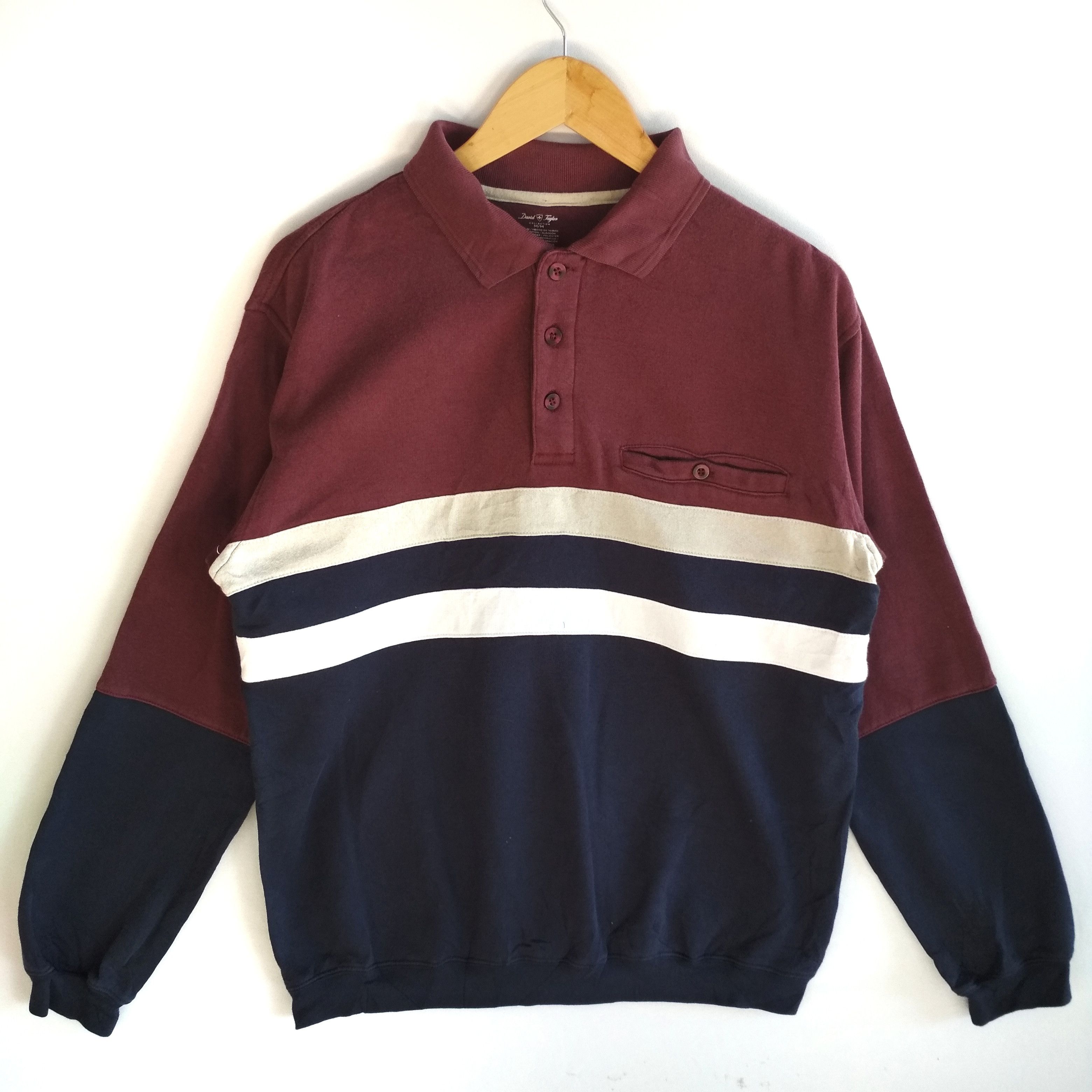 DAVID TAYLOR STRIPE SINGLE POCKET COLLAR SWEATSHIRT