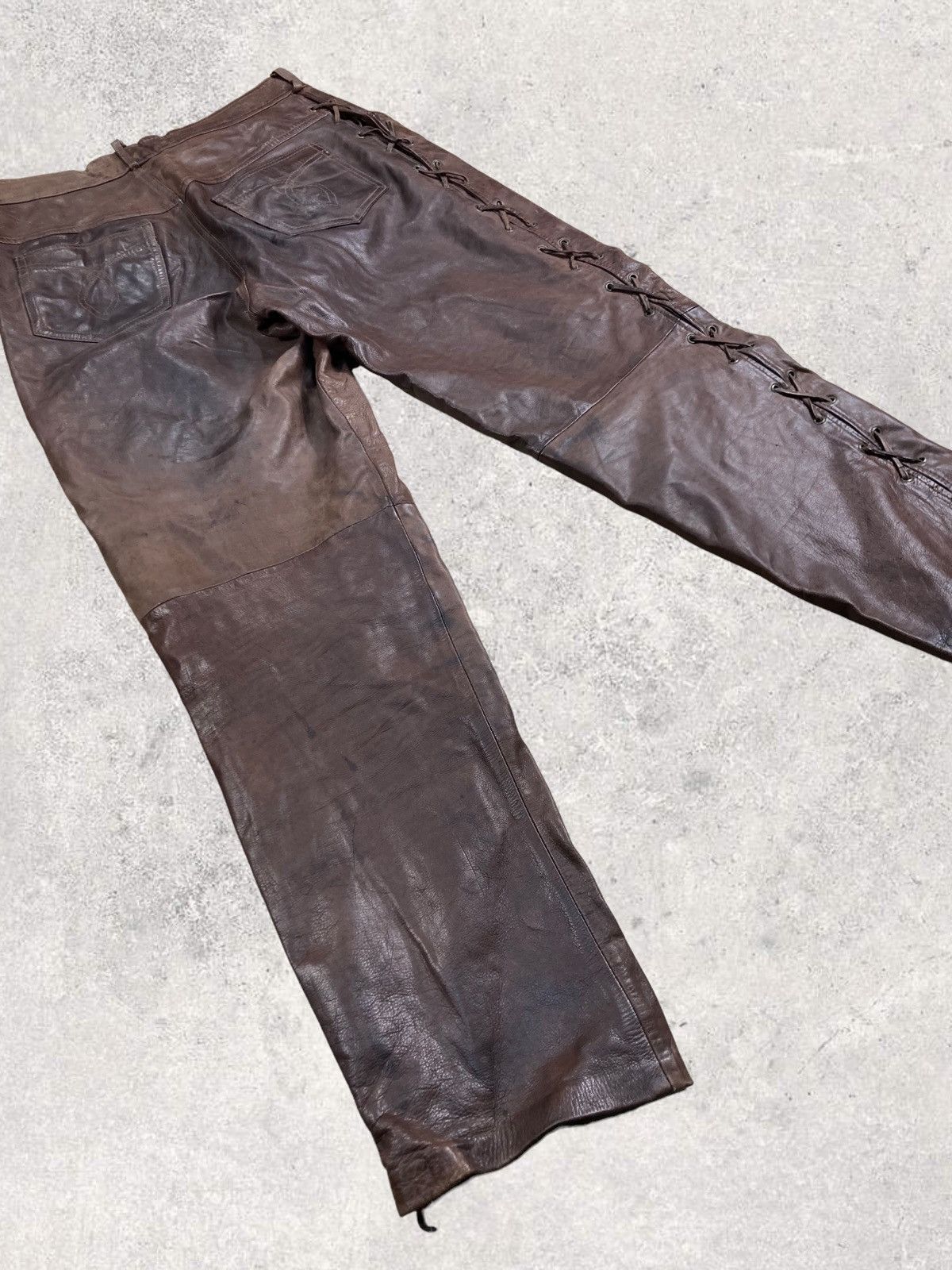 Genuine Leather Vintage Genuine Leather Biker Brown Laced Pants Size 33 Size US 33 - 10 Thumbnail