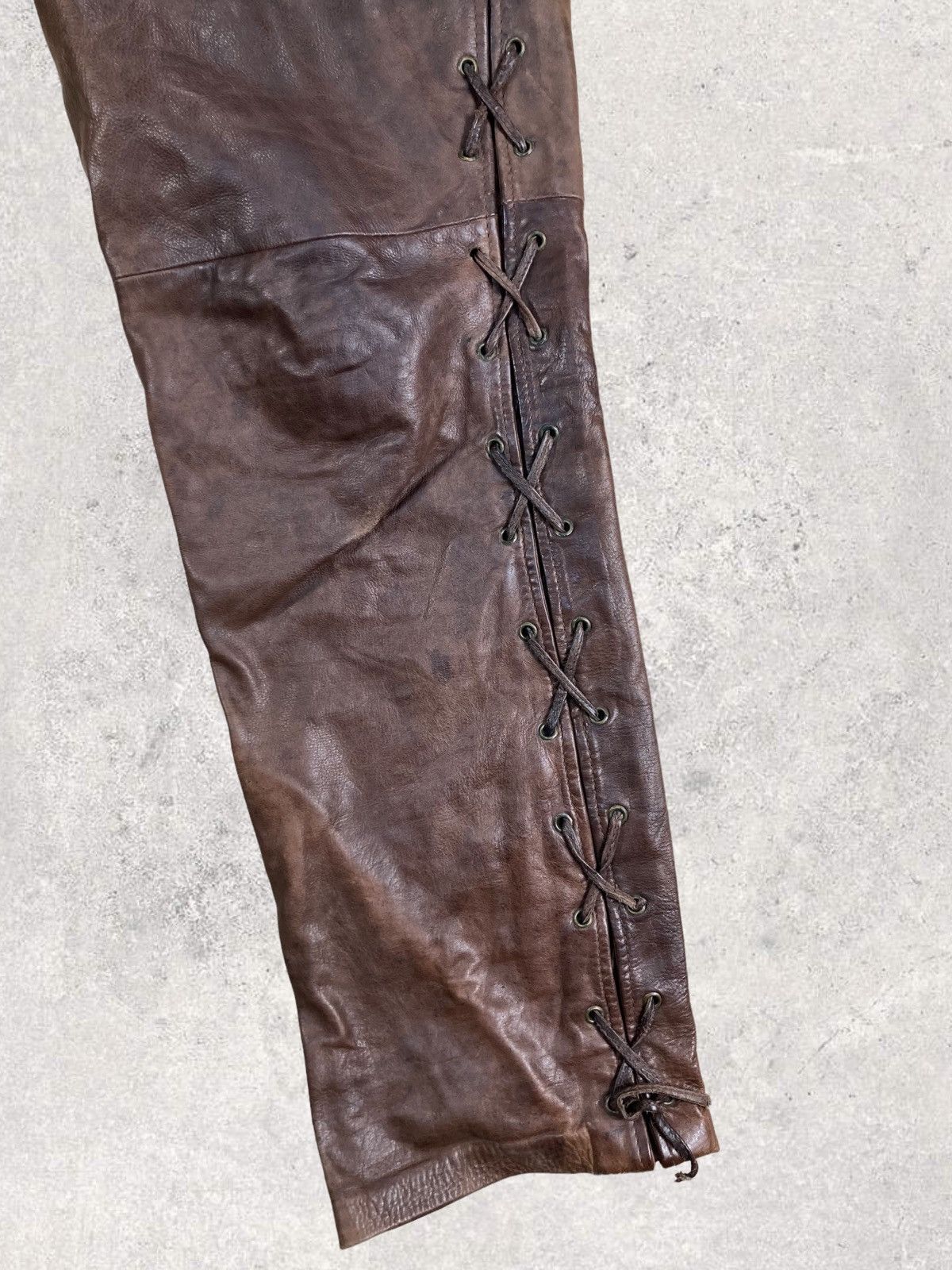 Genuine Leather Vintage Genuine Leather Biker Brown Laced Pants Size 33 Size US 33 - 4 Thumbnail