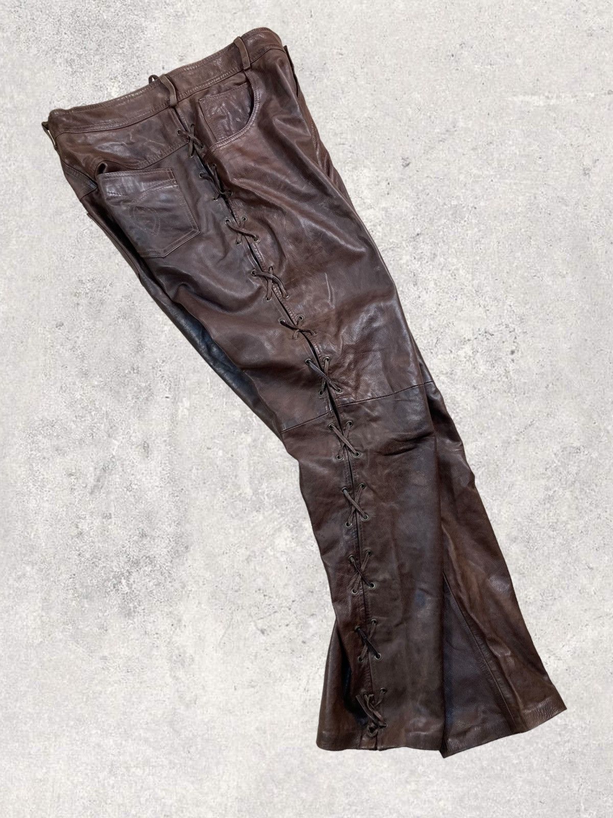 Genuine Leather Vintage Genuine Leather Biker Brown Laced Pants Size 33 Size US 33 - 1 Thumbnail