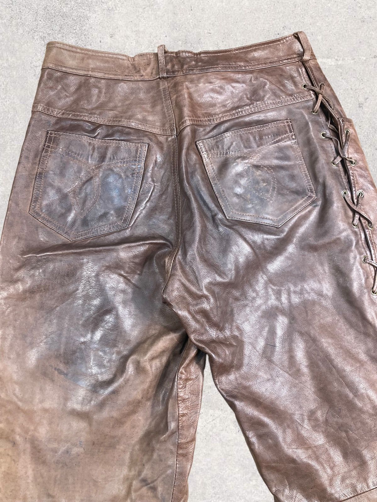 Genuine Leather Vintage Genuine Leather Biker Brown Laced Pants Size 33 Size US 33 - 8 Thumbnail