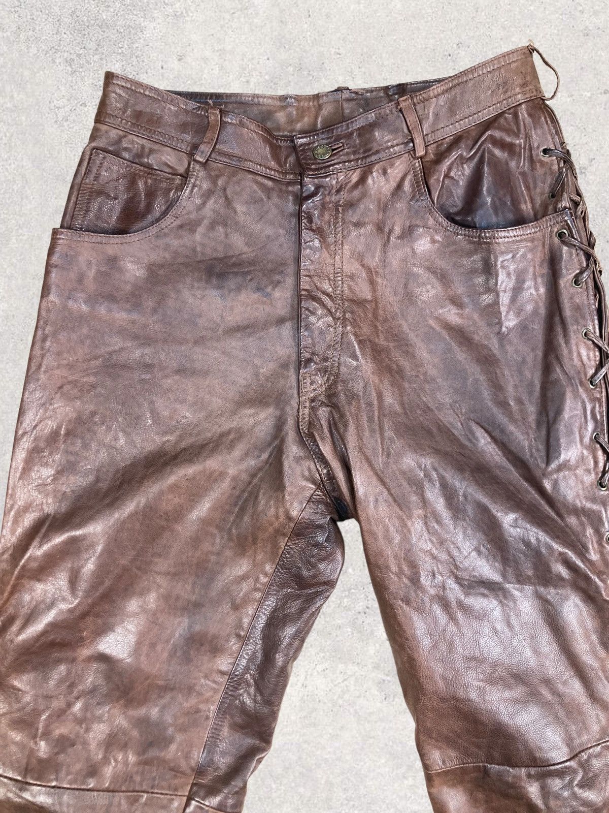 Genuine Leather Vintage Genuine Leather Biker Brown Laced Pants Size 33 Size US 33 - 5 Thumbnail