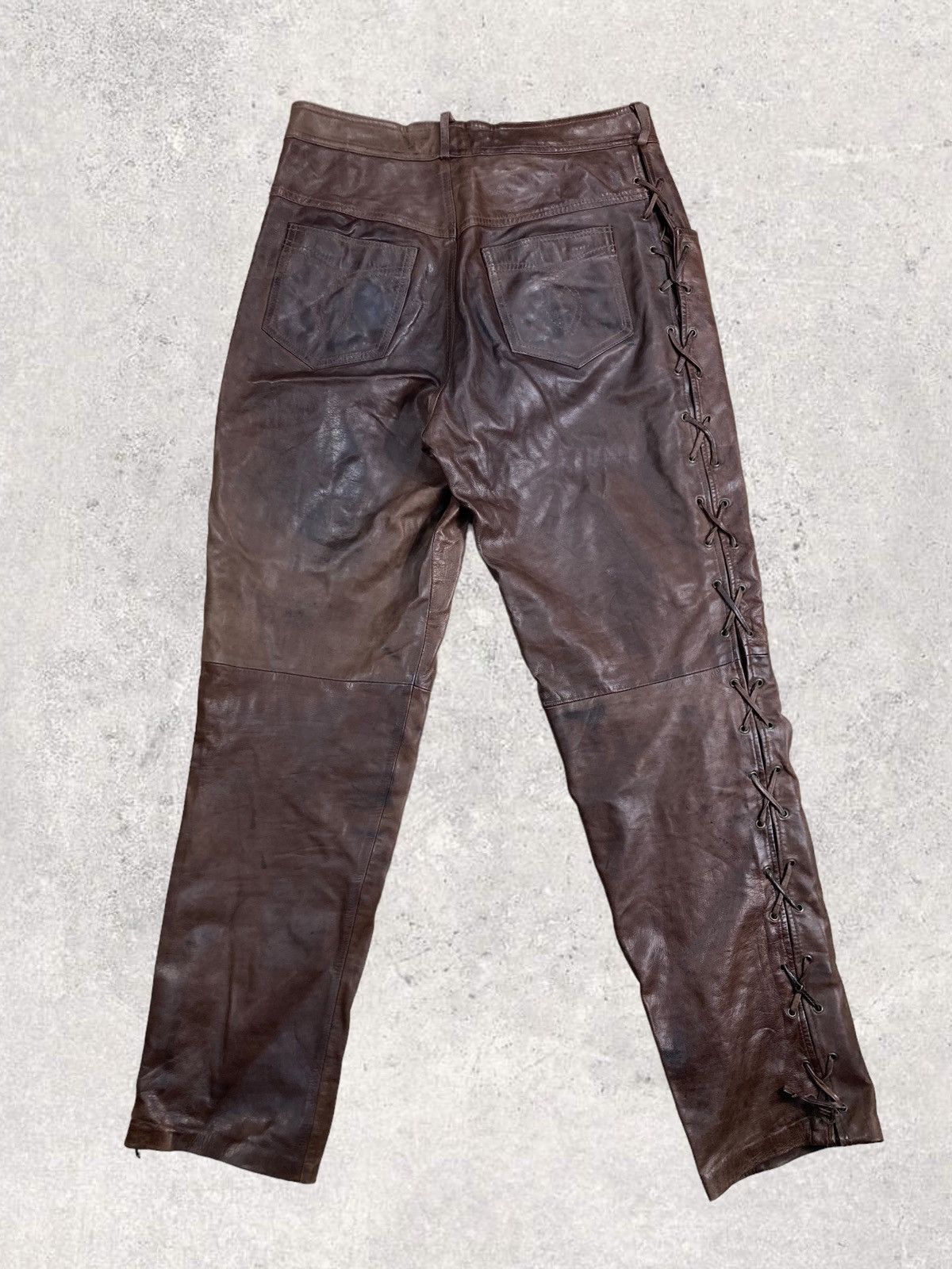 Genuine Leather Vintage Genuine Leather Biker Brown Laced Pants Size 33 Size US 33 - 9 Thumbnail
