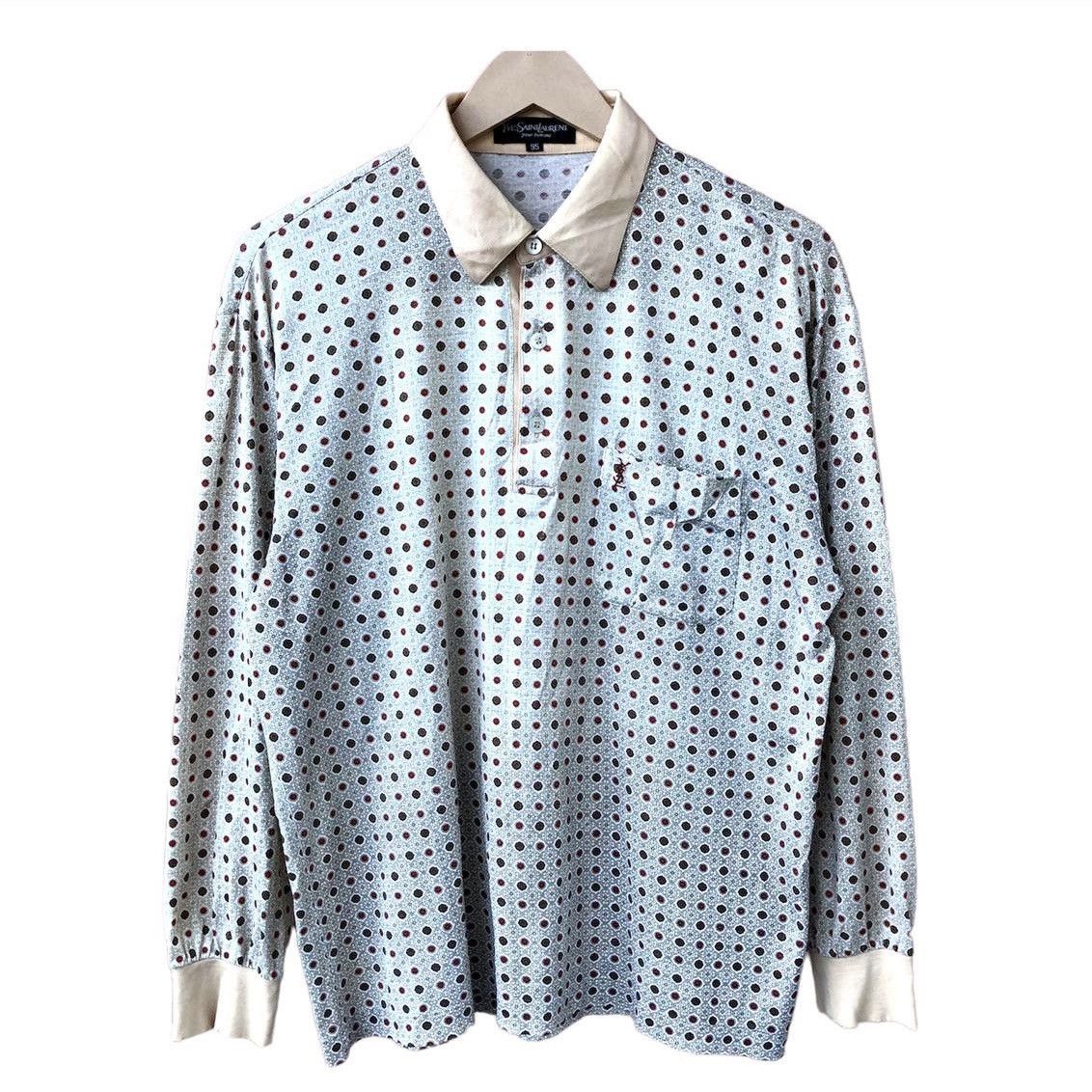 image of YSL Pour Homme YSL Shirt Long Sleeve Collar Half Button Monogram in Cream Red, Men's (Size Medium)