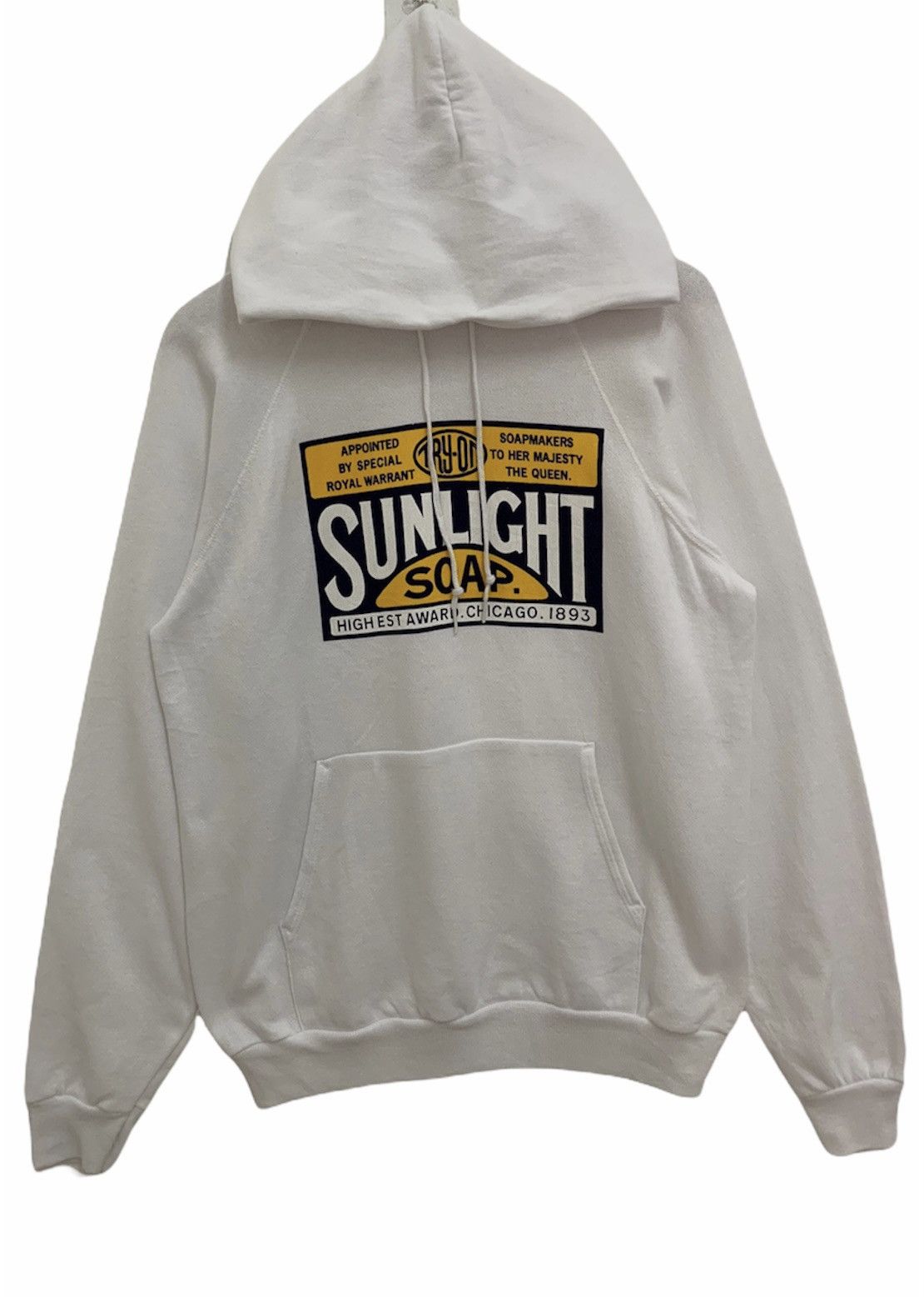 Hanes × Vintage Vtg 90s Hanes Hoodie Sunlight Soap White Size US L / EU 52-54 / 3 - 1 Thumbnail