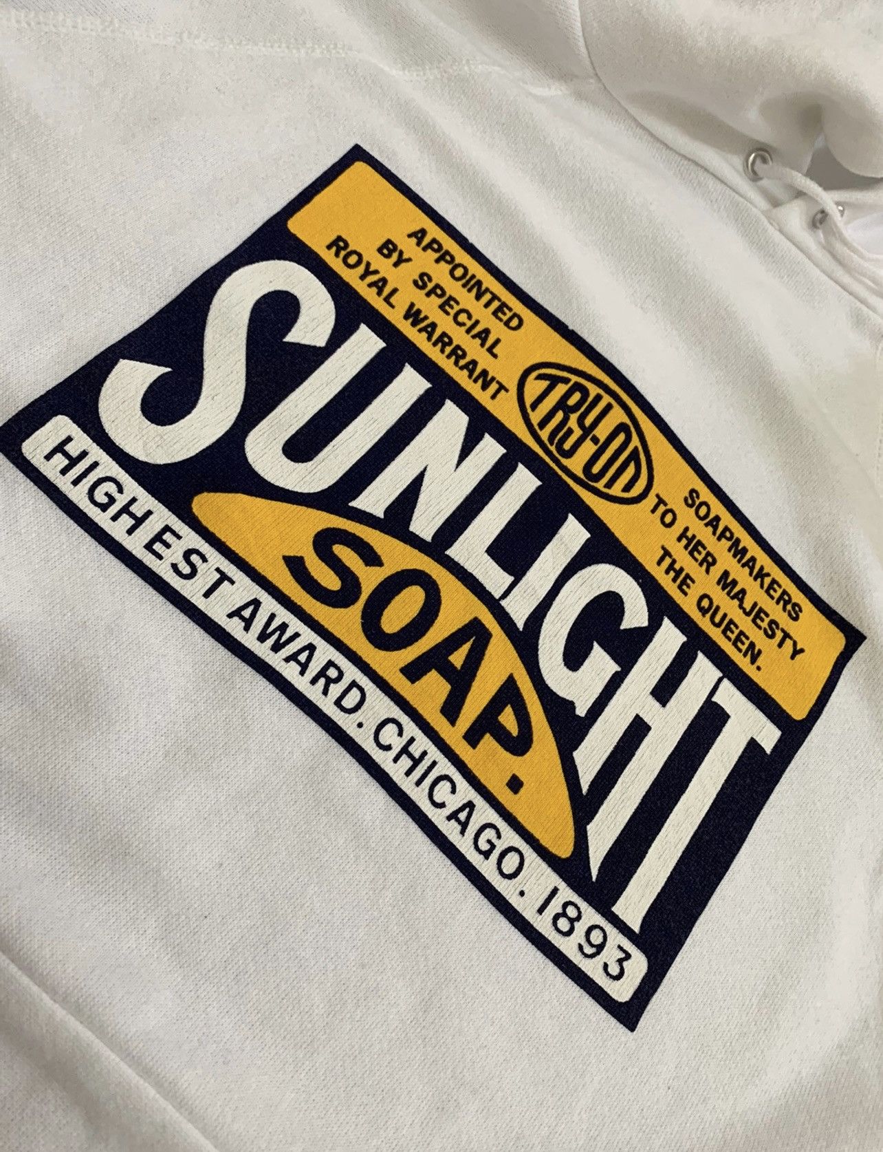 Hanes × Vintage Vtg 90s Hanes Hoodie Sunlight Soap White Size US L / EU 52-54 / 3 - 2 Thumbnail
