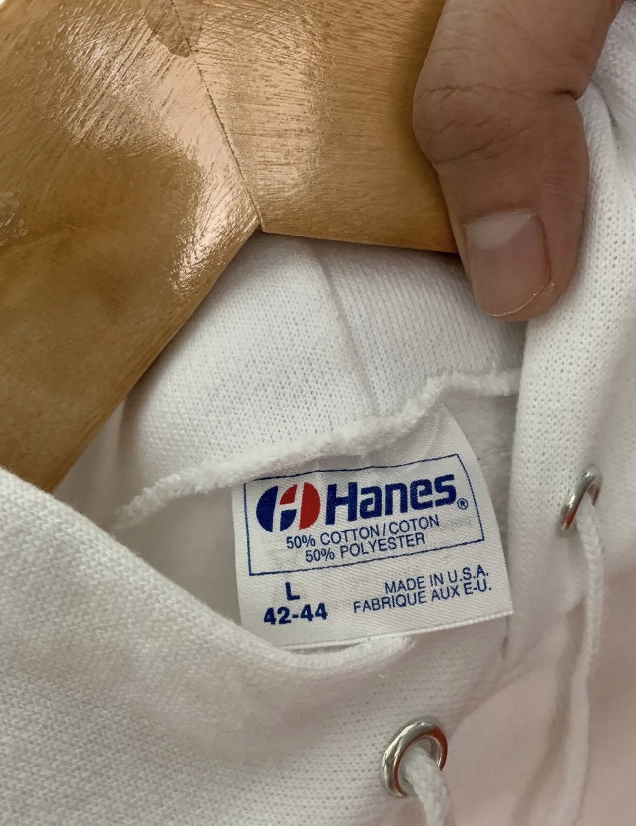 Hanes × Vintage Vtg 90s Hanes Hoodie Sunlight Soap White Size US L / EU 52-54 / 3 - 5 Thumbnail