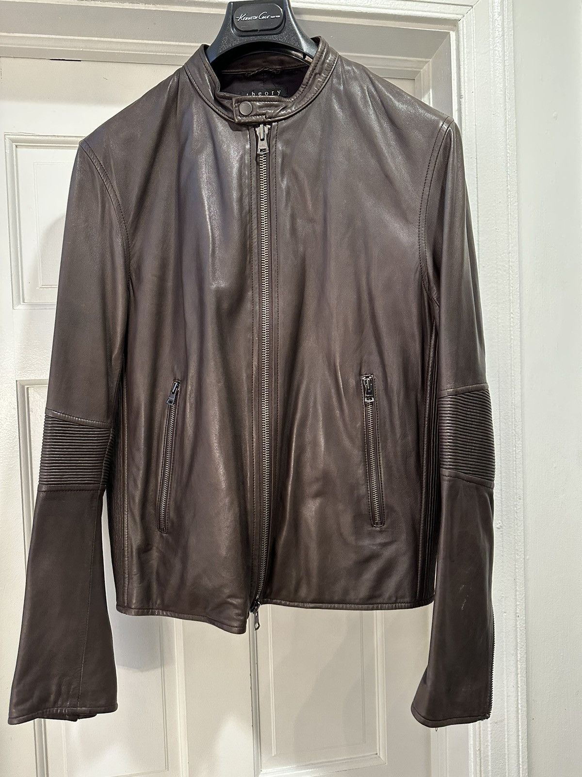 Theory Theory Brown Leather Moto Jacket Size US L / EU 52-54 / 3 - 1 Thumbnail