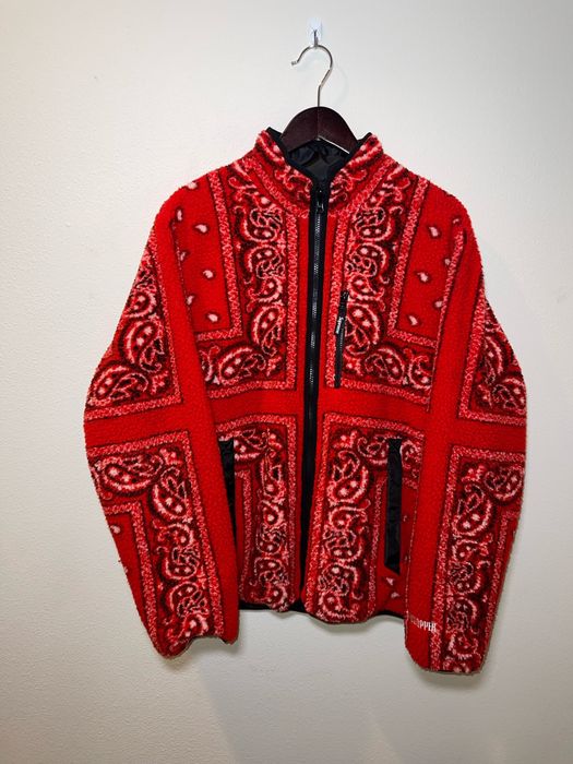 Supreme reversible bandana store fleece jacket red