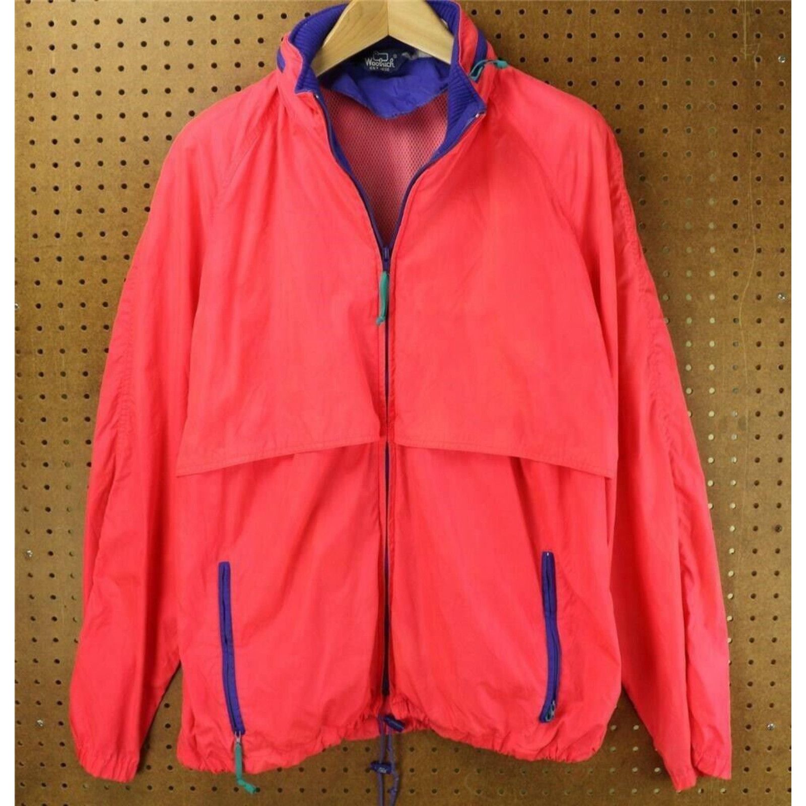 Vintage vtg 80s 90s WOOLRICH hot neon pink windbreaker jacket LARGE ...