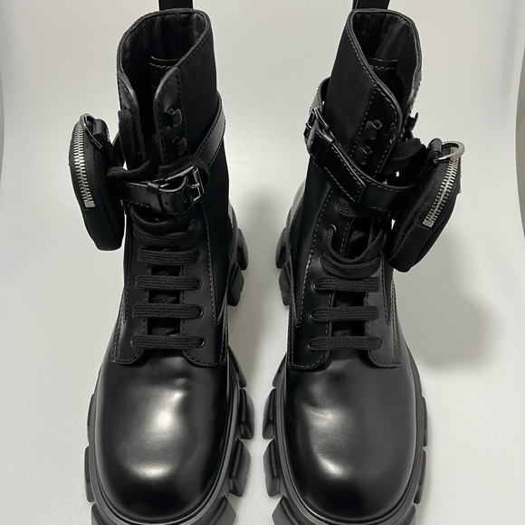 Prada Prada Monolith Lug-Sole Leather Combat Boots Black Men’s UK Size US 12 / EU 45 - 3 Thumbnail