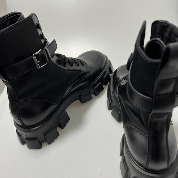 Prada Prada Monolith Lug-Sole Leather Combat Boots Black Men’s UK Size US 12 / EU 45 - 10 Thumbnail