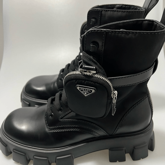Prada Prada Monolith Lug-Sole Leather Combat Boots Black Men’s UK Size US 12 / EU 45 - 2 Thumbnail