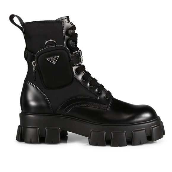 Prada Prada Monolith Lug-Sole Leather Combat Boots Black Men’s UK Size US 12 / EU 45 - 1 Thumbnail