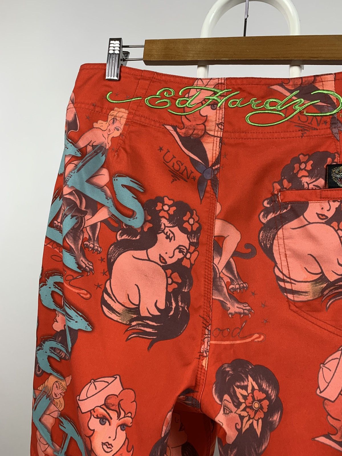 Christian Audigier Vintage Ed Hardy Girls All Over The World Swimming Shorts Size US 33 - 12 Thumbnail