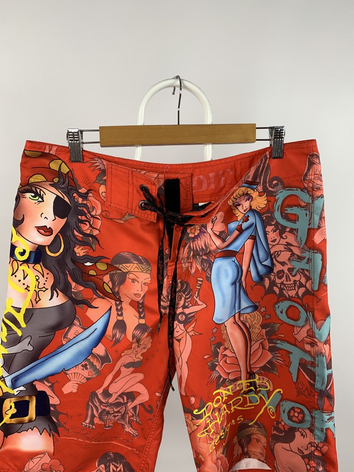 Christian Audigier Vintage Ed Hardy Girls All Over The World Swimming Shorts Size US 33 - 10 Thumbnail